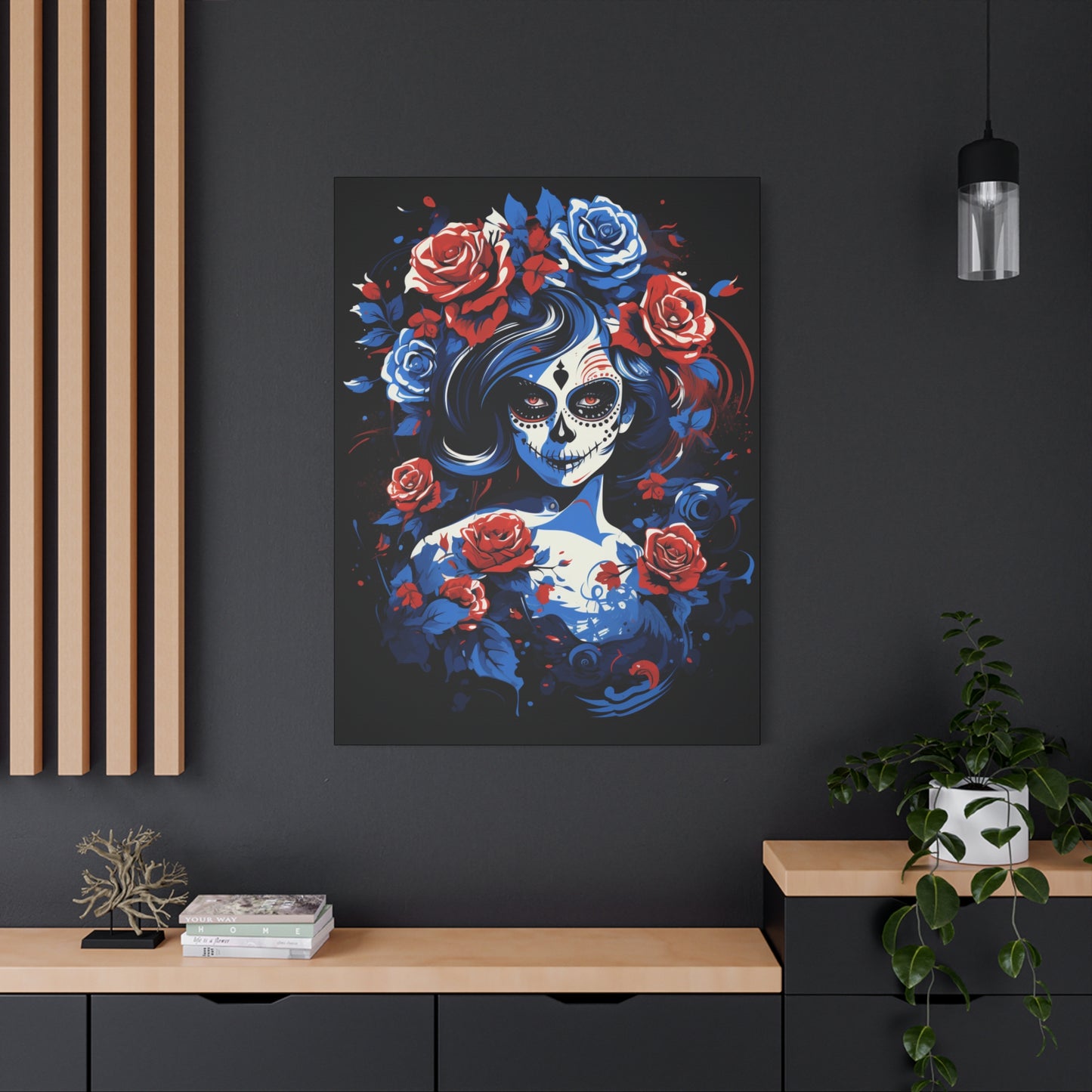 Stretched Canvas Art Print, Colorful Floral Skull Design, Wall Decor for Home, Dia de los Muertos, Gothic Vibe, Unique Gift, Art Lovers - VYBE Shop
