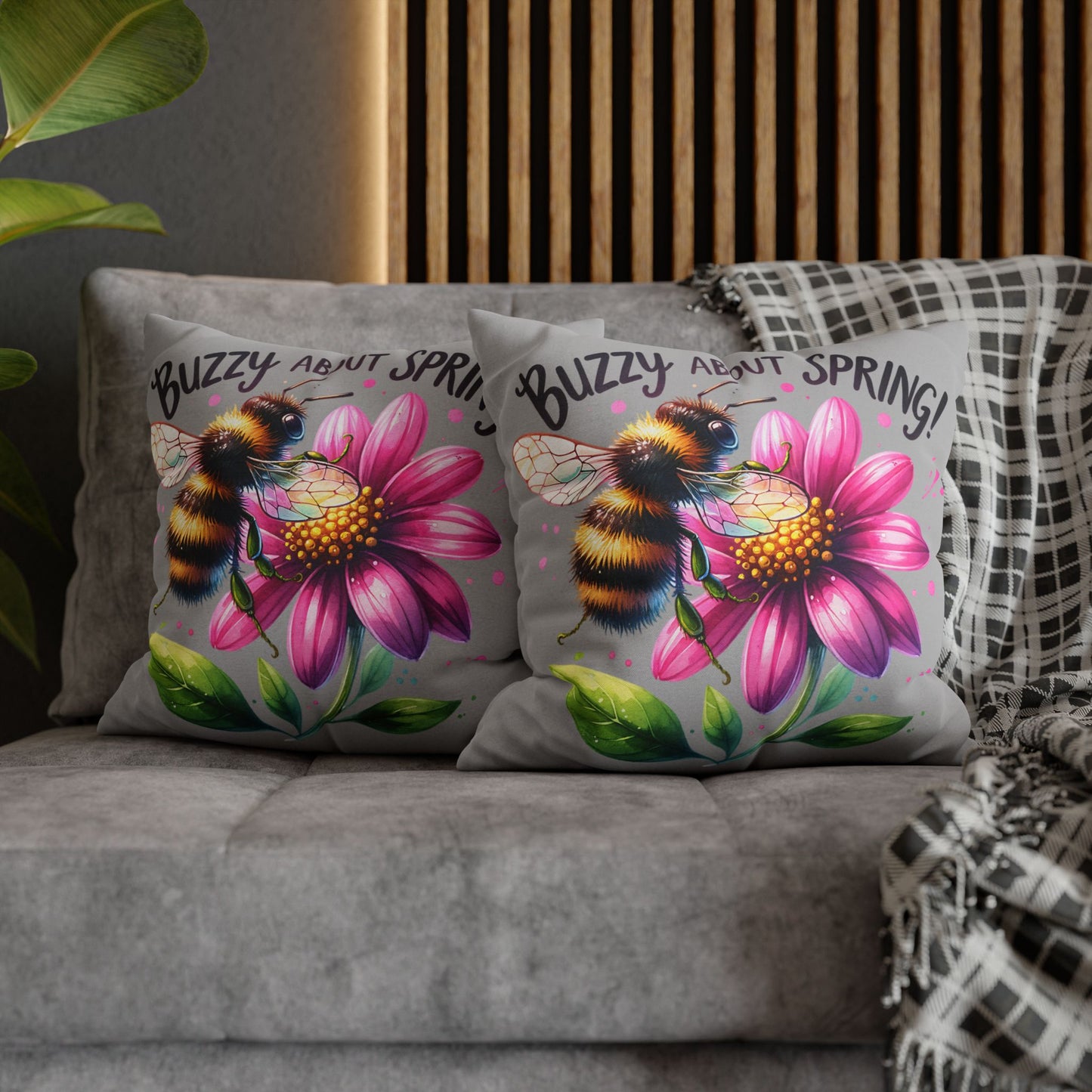 Buzzing Spring Pillowcase - Bee Decor Floral Cushion Cover for Spring Home Decor, Perfect Gift for Bee Lovers and Nature-Inspired Decor - VYBE Shop