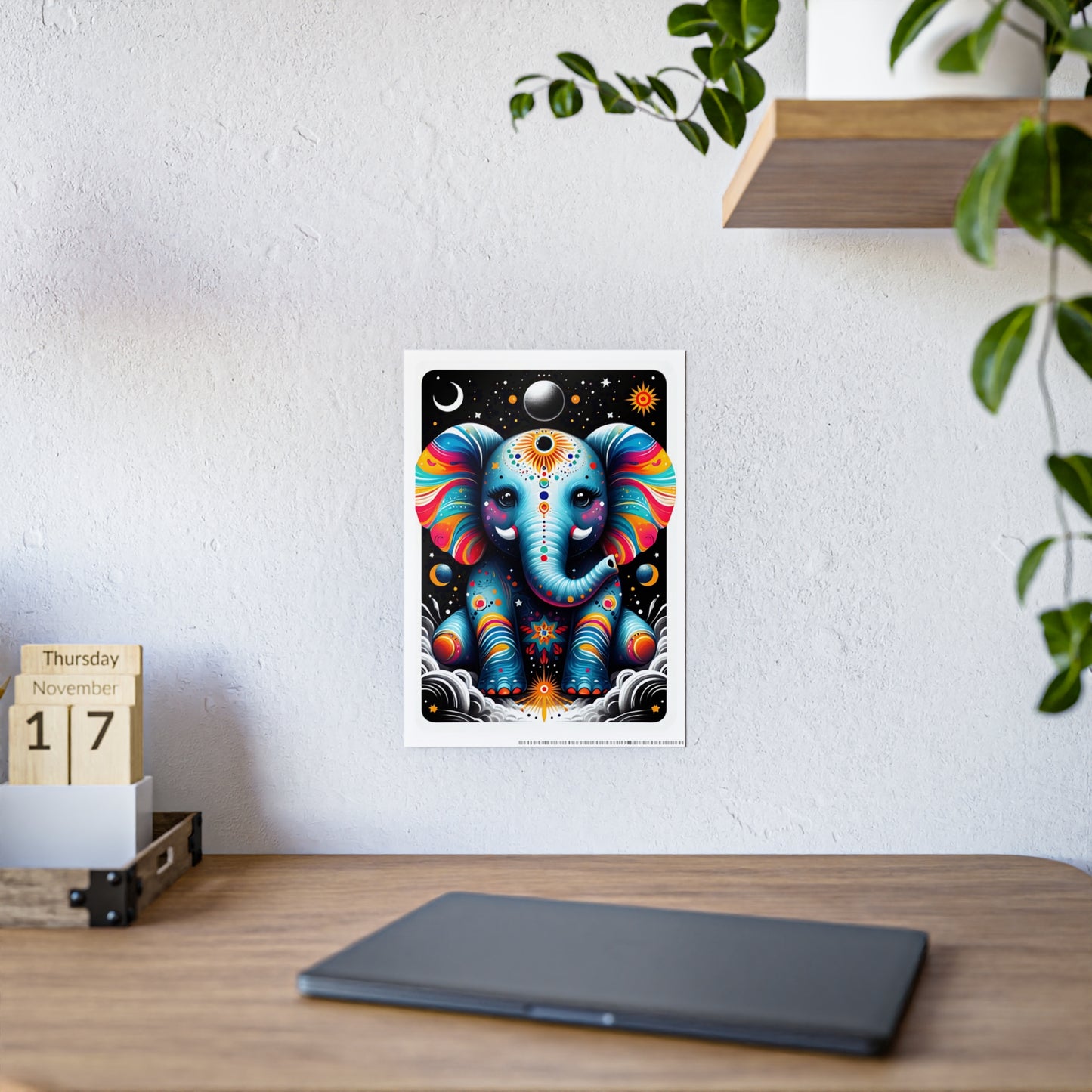 Vibrant Elephant Art Poster, Glossy Wall Decor - VYBE Shop