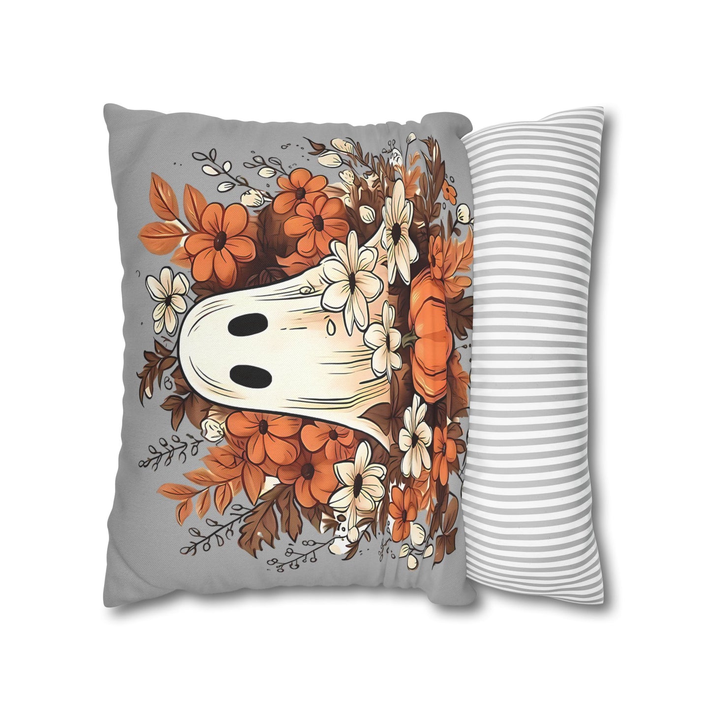 Fall Ghost Pillowcase for Halloween Home Decor, Cozy Pumpkin Floral Accent, Spooky Autumn Vibes - VYBE Shop