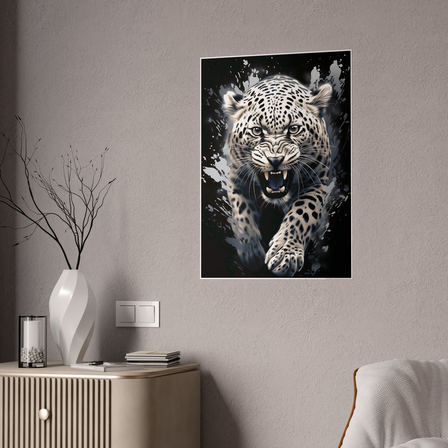 Leopard Wall Art - Fierce Leopard Gloss Poster, Animal Home Decor, Gift for Cat Lovers, Wildlife Room Decoration, Modern Art - VYBE Shop
