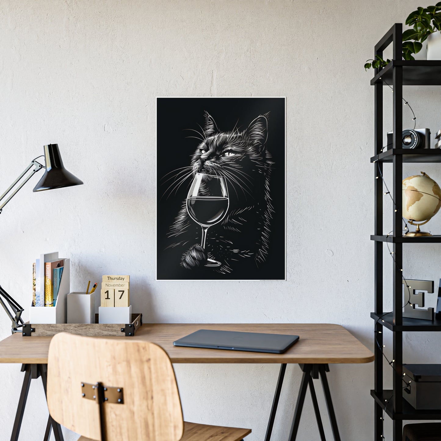 Cat Chic Cat Art Poster, Wine Lover Decor, Cat Poster, Pet Lover Gift, Wall Art Print - VYBE Shop