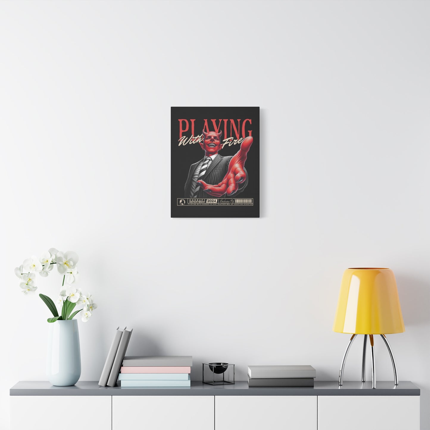 Devil Themed Canvas Wall Art, Playing With Fire Decor, Unique Home Decoration, Halloween Gift, Quirky Art for Office - VYBE Shop