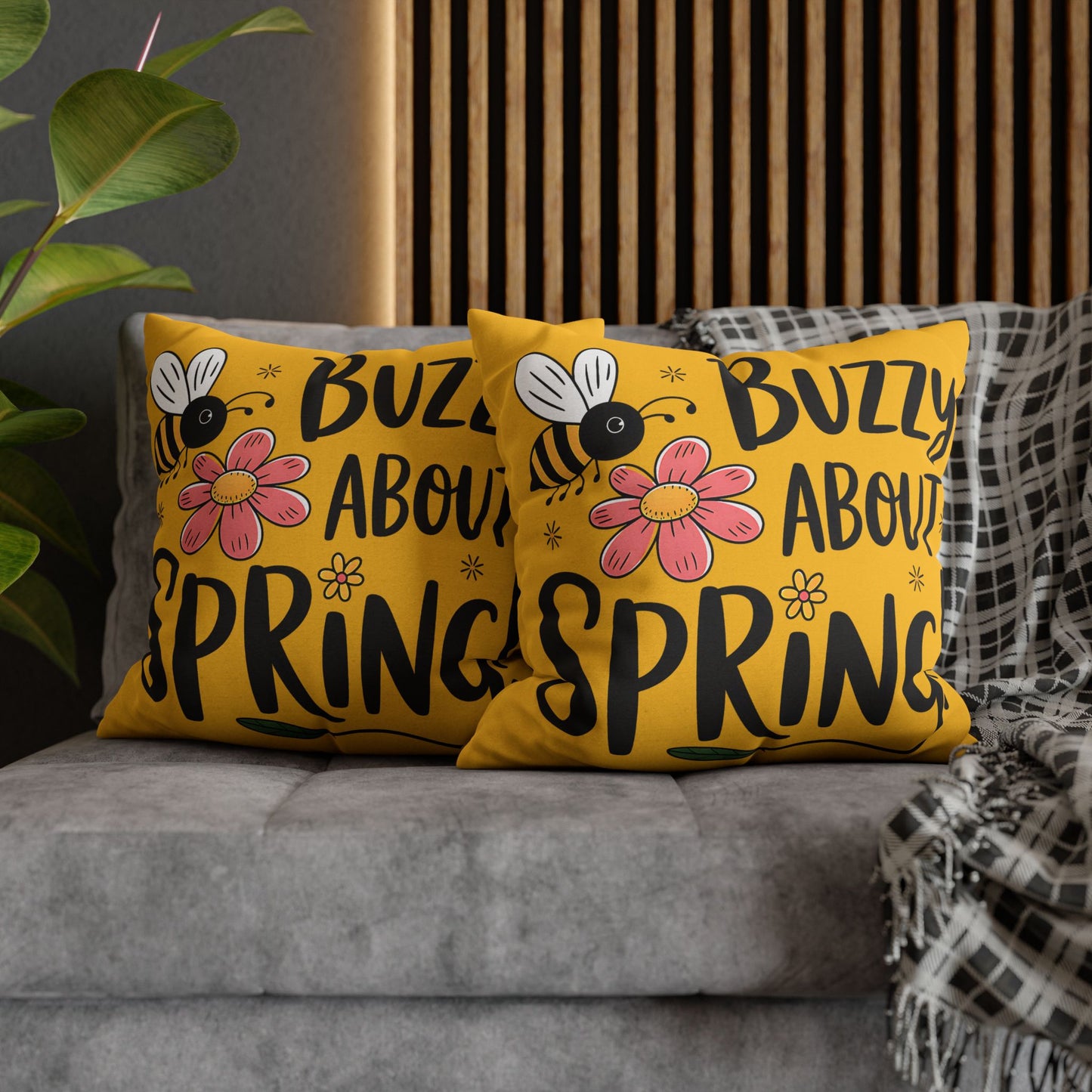 Buzzing Spring Pillowcase - Bee Themed Decorative Cushion Cover for Spring Home Decor and Floral Accent Gifts - VYBE Shop