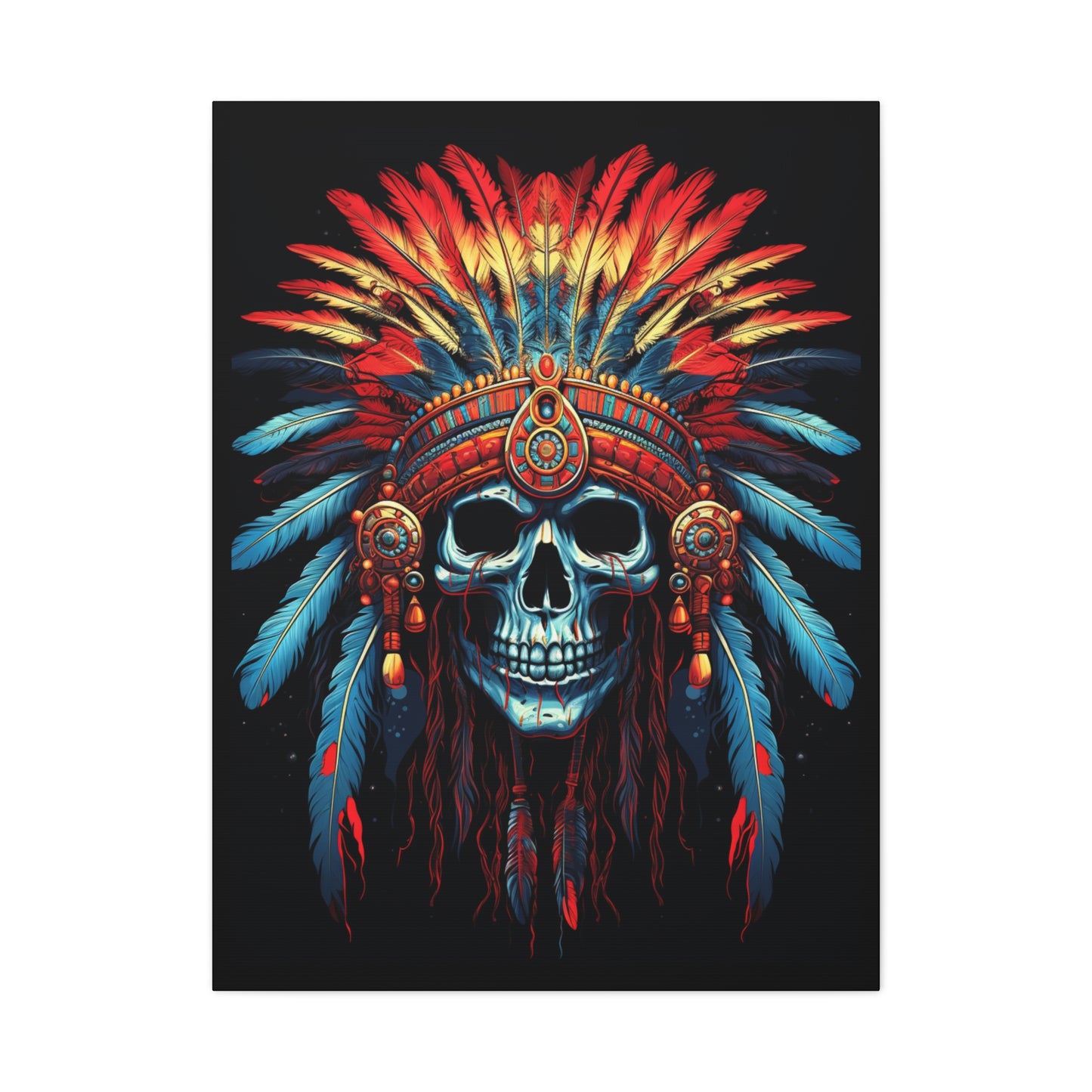 Vibrant Skull Canvas Art, Bohemian Decor, Wall Art, Home Decor, Unique Gift, Tribal Artwork, Colorful Wall Hanging - VYBE Shop
