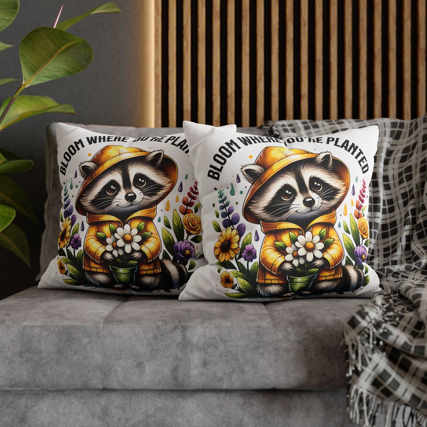Bloom Where You're Planted Pillowcase - Cute Raccoon Decor and Cozy Home Accessory for Nature Lovers - VYBE Shop