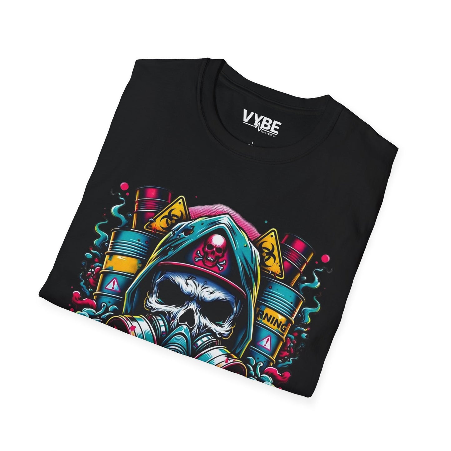 Biohazard Skull Graphic Tee, Trendy Halloween Shirt, Music Festival T-Shirt, Unisex Softstyle Top, Edgy Streetwear Fashion - VYBE