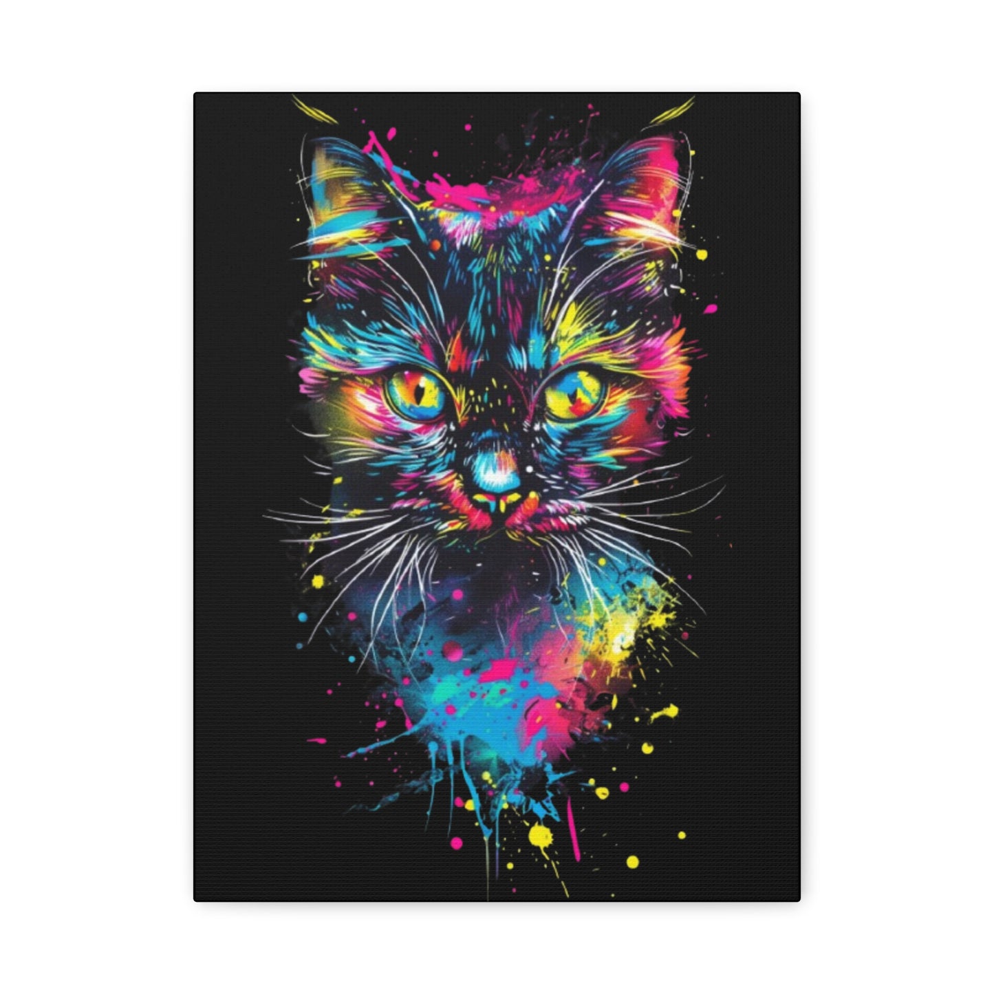 Neon Cat Art Canvas Wall Decor, Colorful Cat Portrait, Animal Wall Art, Cat Lover Gift, Home Decor - VYBE Shop