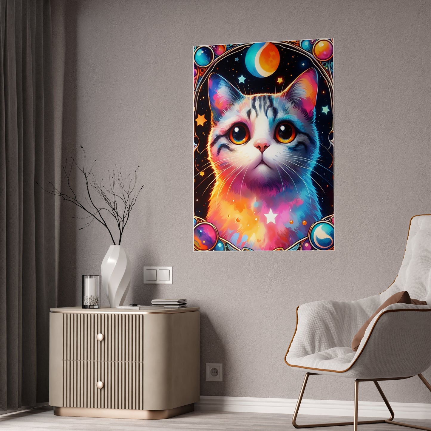 Cosmic Kitty Poster - Whimsical Cosmic Cat Gloss Wall Art - VYBE Shop