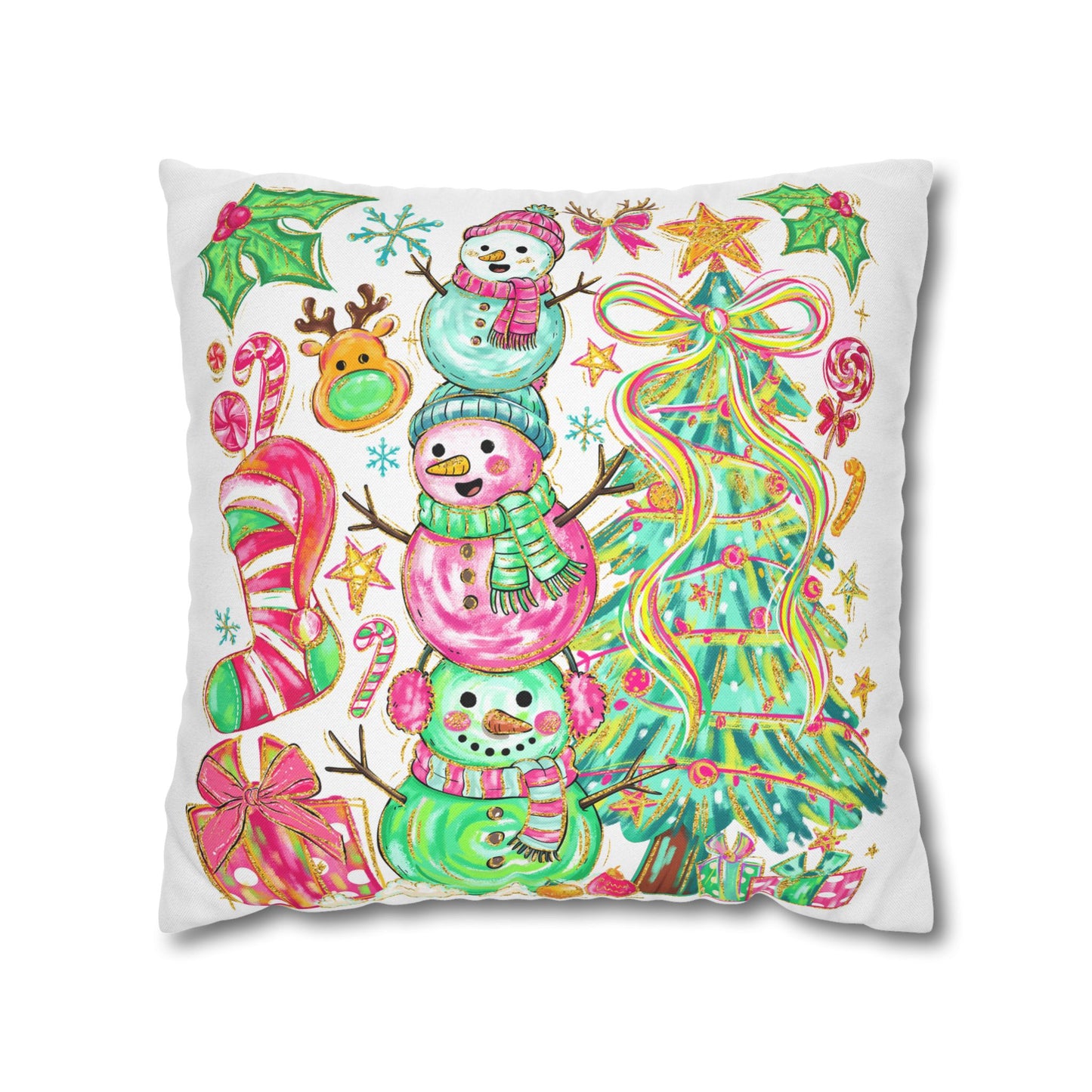 Festive Christmas Pillowcase, Holiday Decor, Winter Home Accent, Cute Snowman Design, Cozy Cushion Cover - VYBE Shop