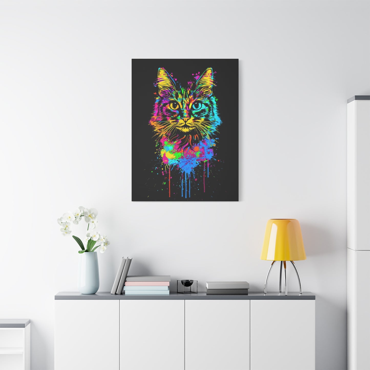 Neon Cat Design Matte Canvas Framed Print - VYBE Shop