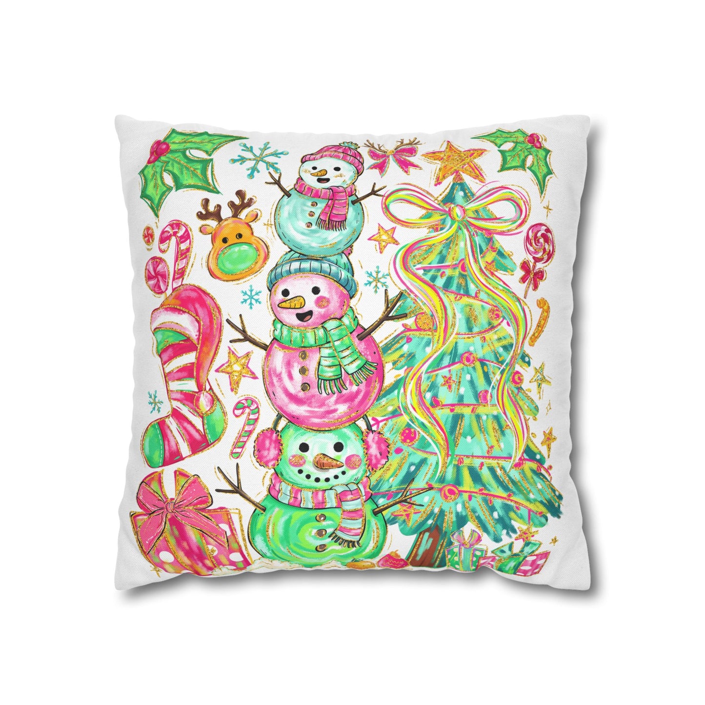 Festive Christmas Pillowcase, Holiday Decor, Winter Home Accent, Cute Snowman Design, Cozy Cushion Cover - VYBE Shop