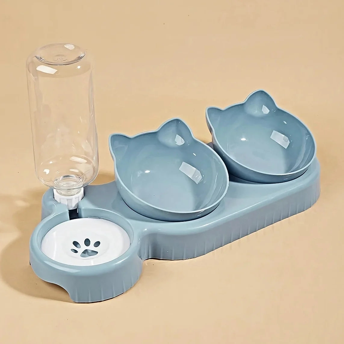 3-in-1 Cat Food & Water Bowl Set with Gravity Water Feeder - VYBE
