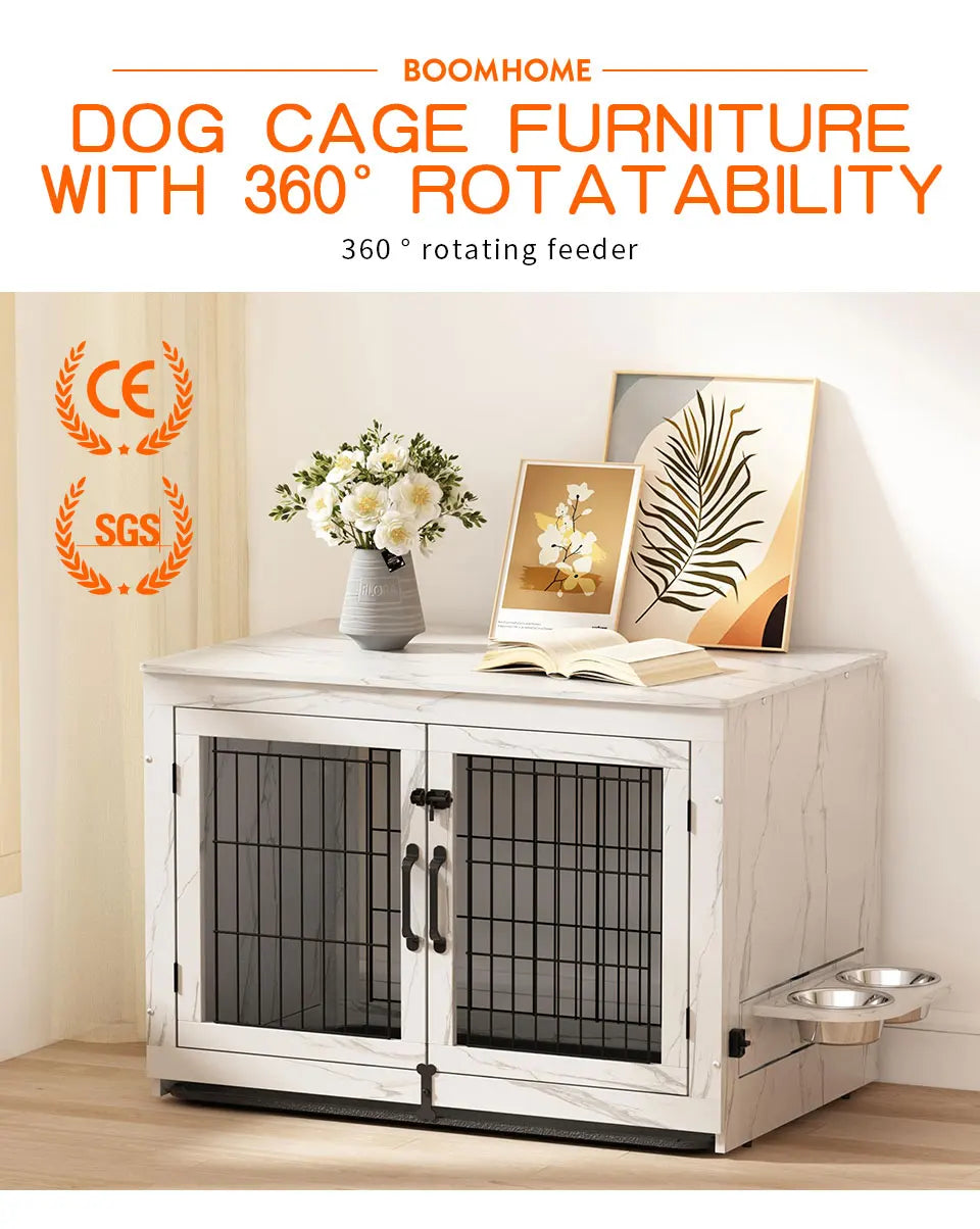 Wooden Two-Door Dog Cage - Luxury Solid Wood Pet Furniture - VYBE