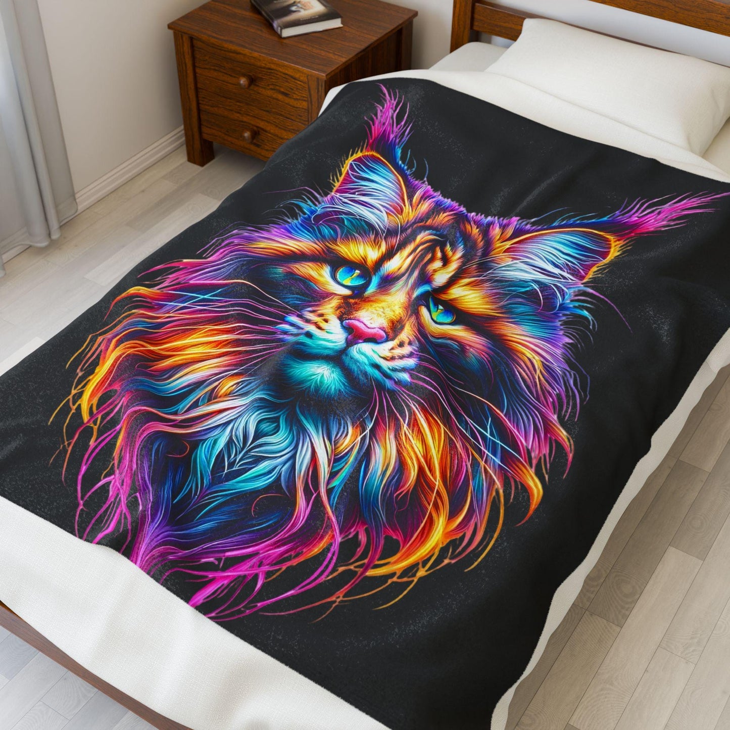 Vibrant Cat Plush Blanket, Cozy Cat Lover Gift, Colorful Decorative Th - VYBE Shop