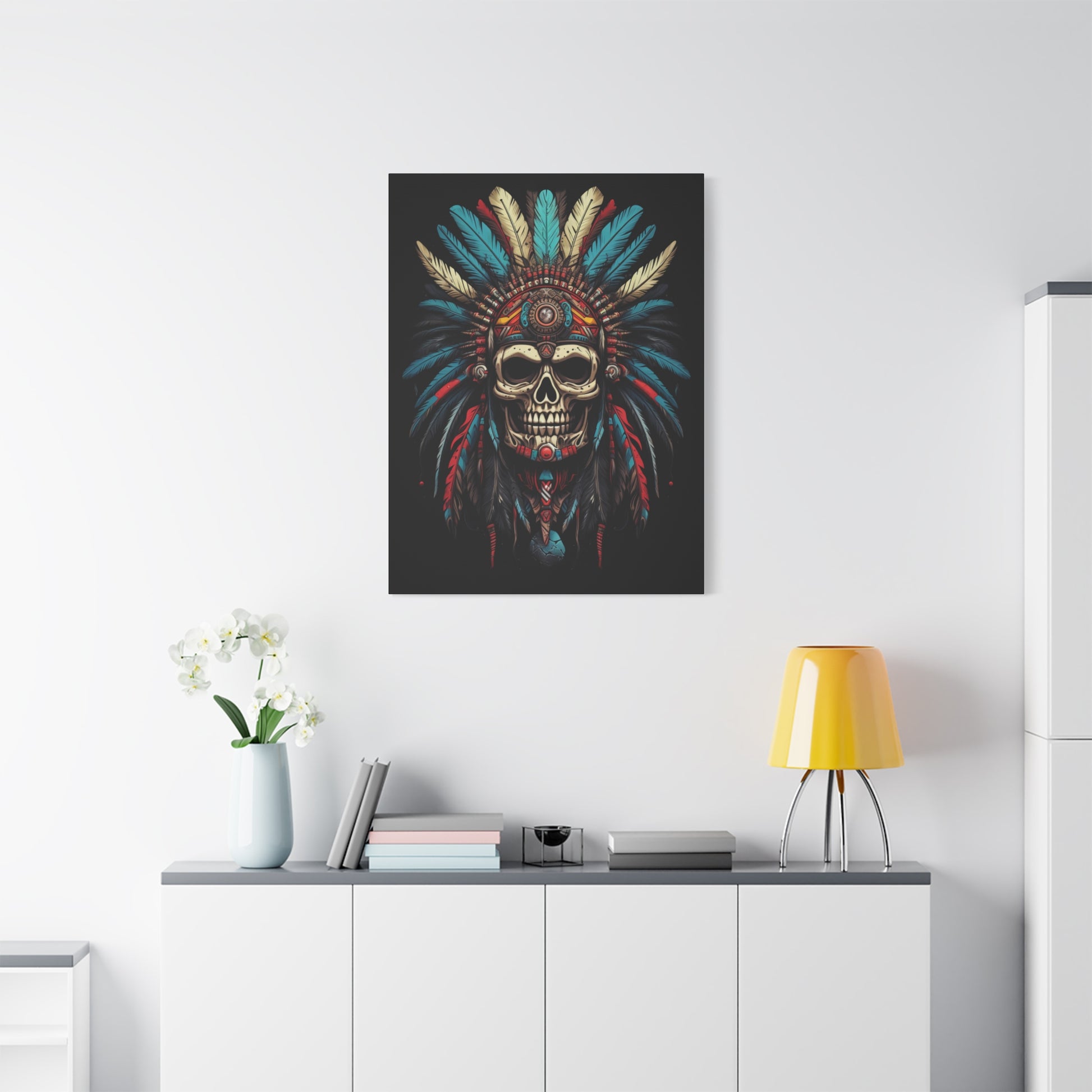 Bohemian Skull Canvas Art Print, Stretched Wall Decor, Unique Skull Artwork, Home Office Decoration, Ideal Gift for Art Lovers - VYBE Shop