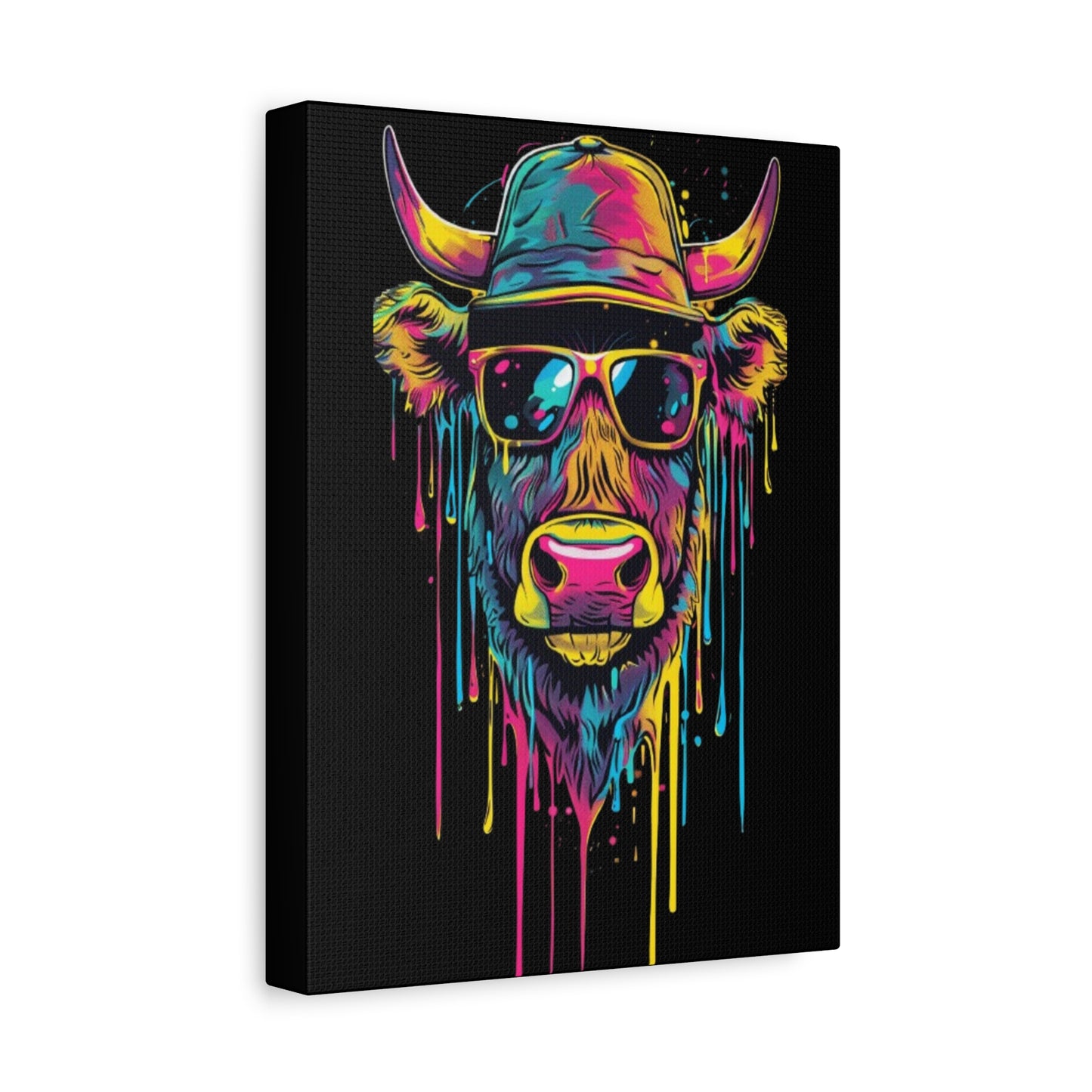 Neon Cow Canvas Wall Art, Funky Cow Print for Home Decor, Cow Lover Gift, Bright Wall Hanging, Unique Art for Living Room - VYBE Shop