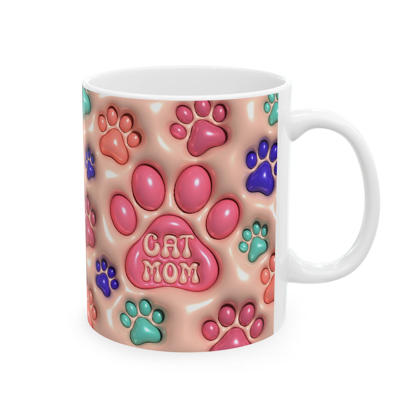 Colorful Paw Print Ceramic Mug - Inflated Design 110z and 15Oz - VYBE