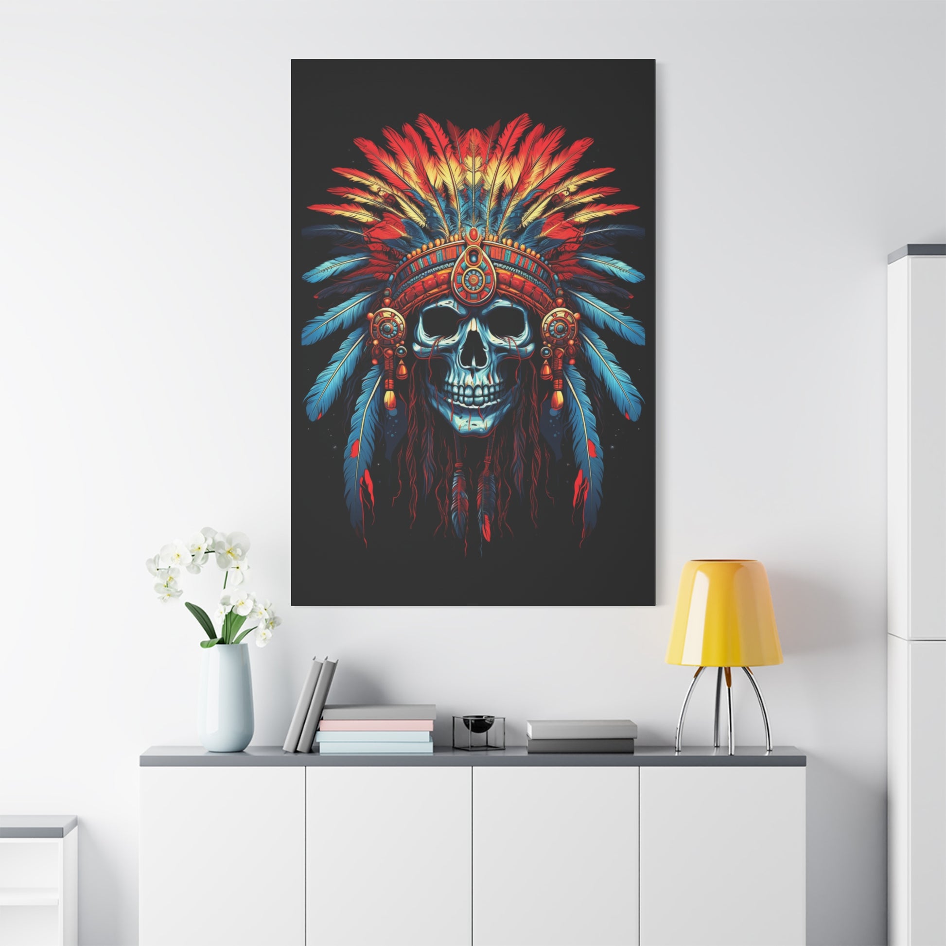 Vibrant Skull Canvas Art, Bohemian Decor, Wall Art, Home Decor, Unique Gift, Tribal Artwork, Colorful Wall Hanging - VYBE Shop