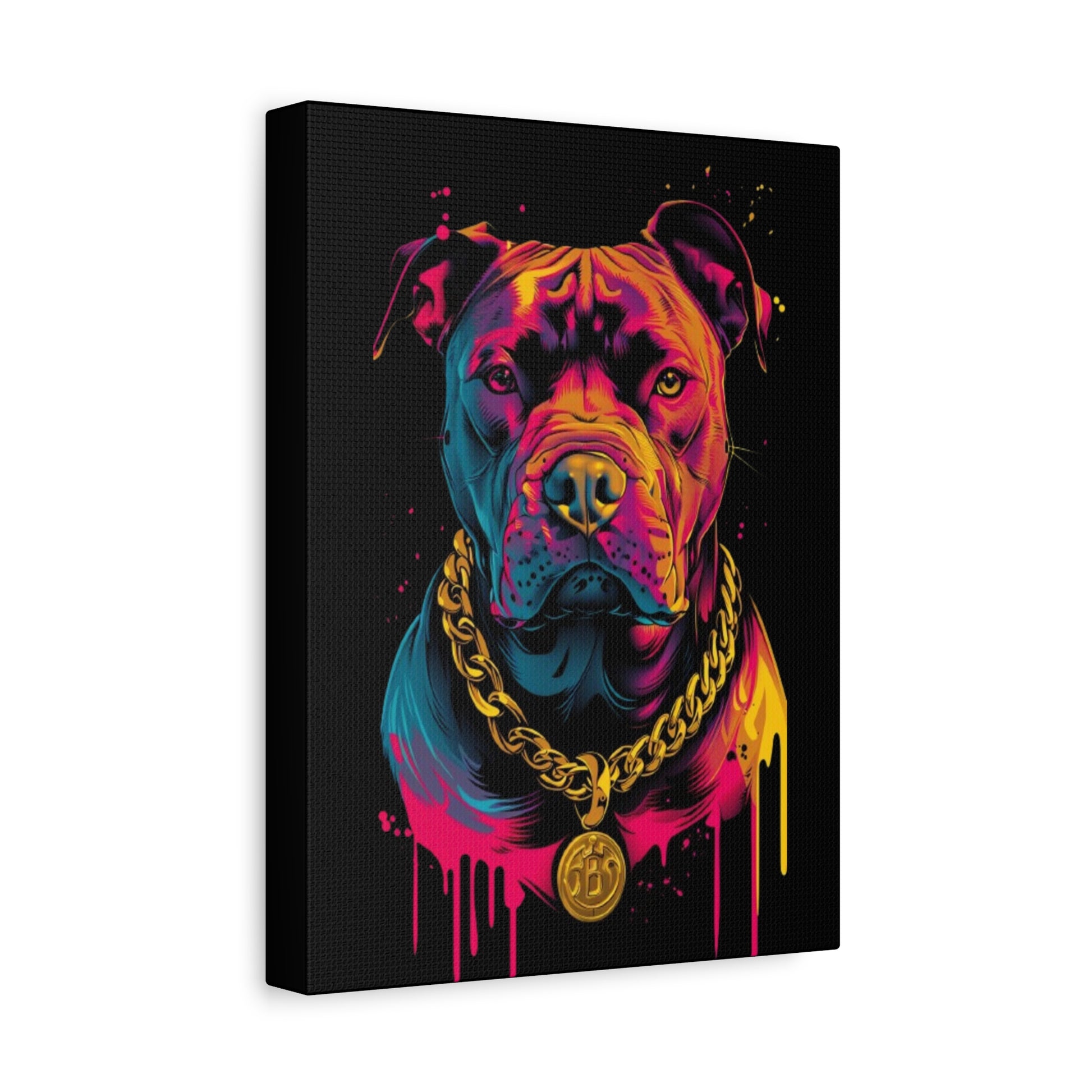Neon Pitbull Canvas Art, Pet Lover Wall Decor, Modern Home Decor, Unique Gift for Dog Lovers, Vibrant Animal Portrait - VYBE Shop