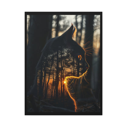 Cat Silhouette Wall Art - Forest Sunset Canvas Decor, Animal Lover Gift, Home Decoration, Nature Inspired Art, Cat Aesthetic - VYBE Shop