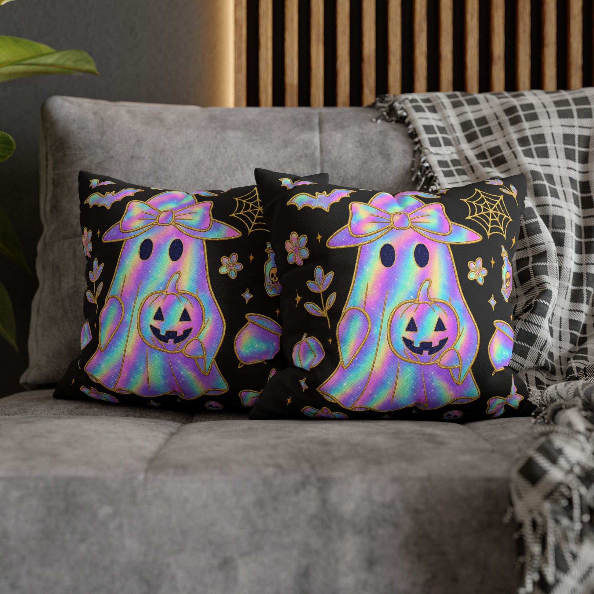 Holographic Ghost Pillowcase - Cozy Halloween Decor, Cute Cushion Cover, Spooky Gift for Fall Vibes - VYBE Shop