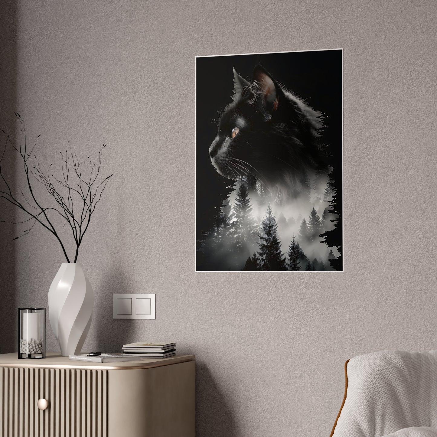 Cat Black Cat Forest Gloss Poster - Black Cat Wall Art for Cat Lovers, Nature Decor, Animal Print for Home, Ideal Gift for Pet Owners - VYBE Shop