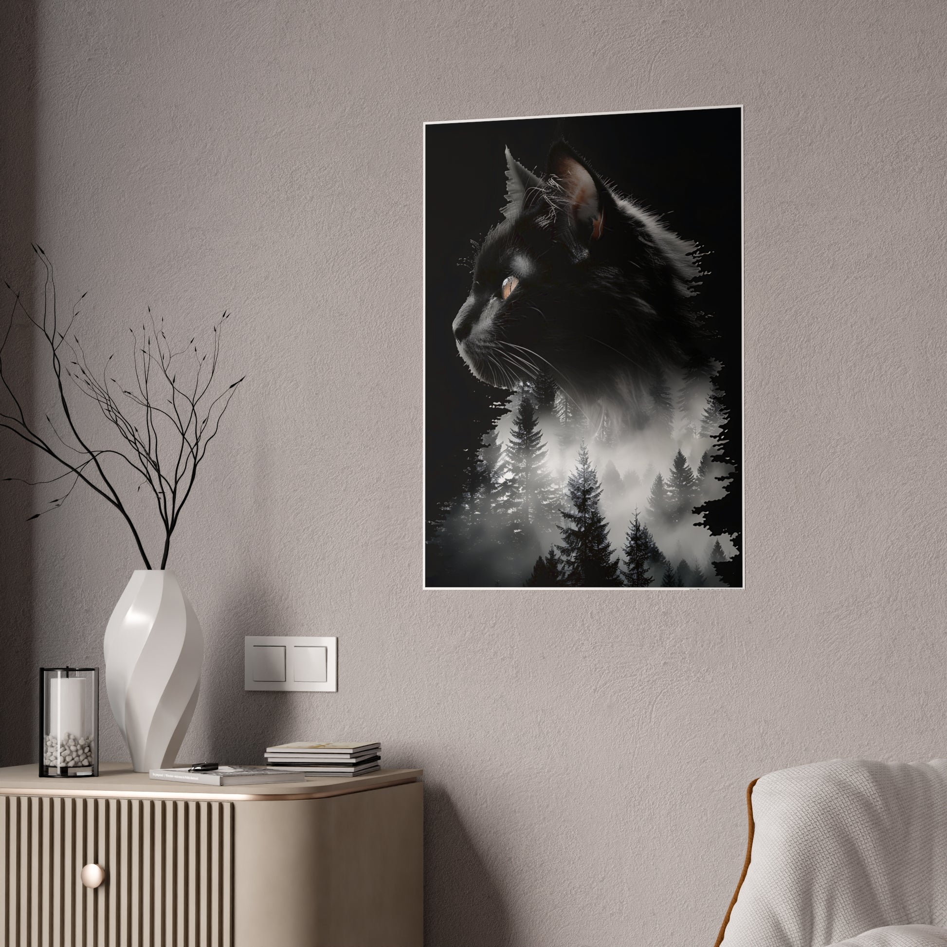 Cat Black Cat Forest Gloss Poster - Black Cat Wall Art for Cat Lovers, Nature Decor, Animal Print for Home, Ideal Gift for Pet Owners - VYBE Shop