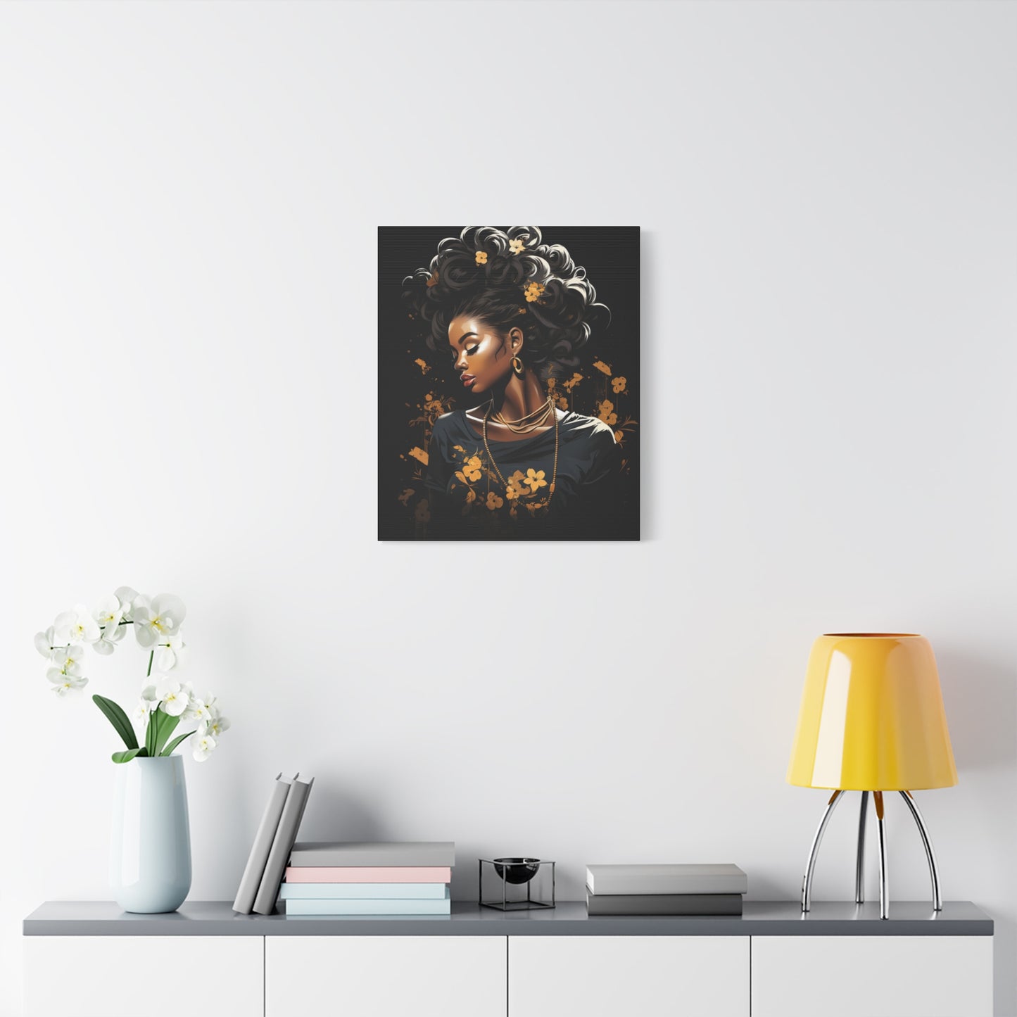 Bold Afro Woman Canvas Art, Black Art Print, Floral Wall Decor, Modern Home Decor, African American Artwork - VYBE Shop
