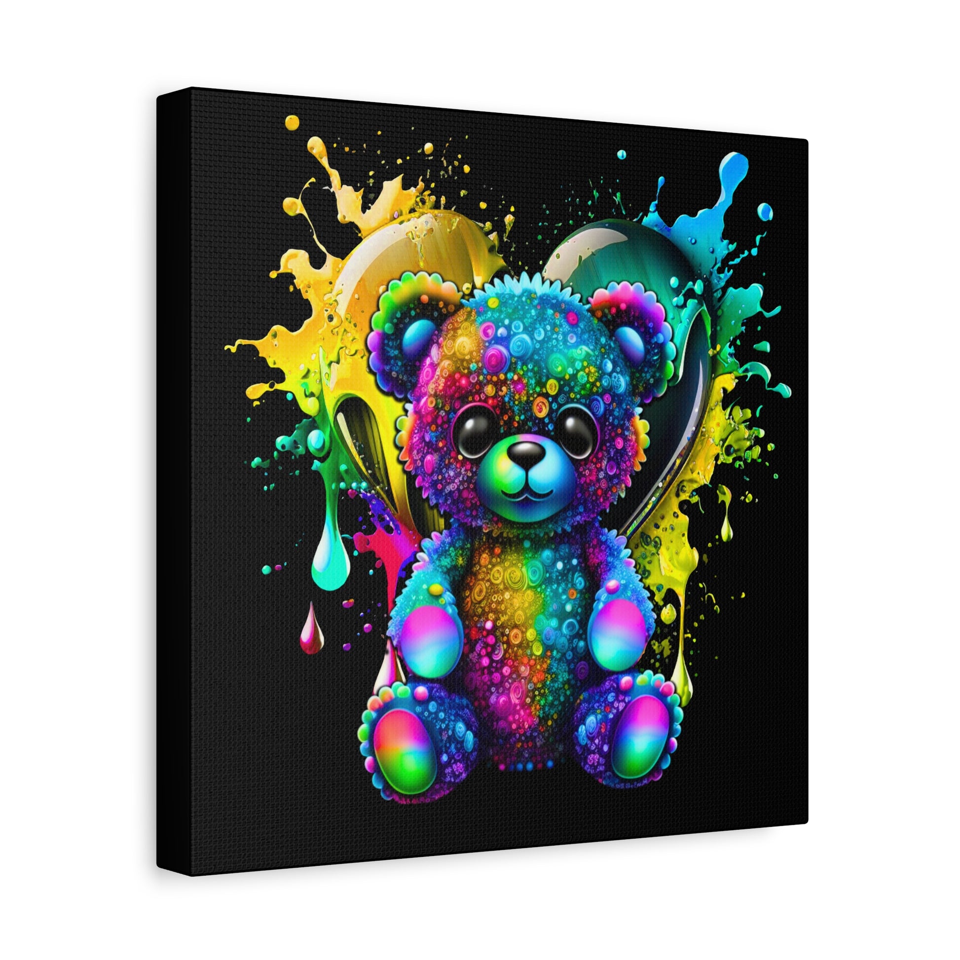 Neon Bear Art Canvas, Vibrant Bear Wall Decor, Child's Room Decor, Gift for Kids, Rainbow Teddy Canvas Print - VYBE Shop