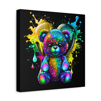 Neon Bear Art Canvas, Vibrant Bear Wall Decor, Child's Room Decor, Gift for Kids, Rainbow Teddy Canvas Print - VYBE Shop