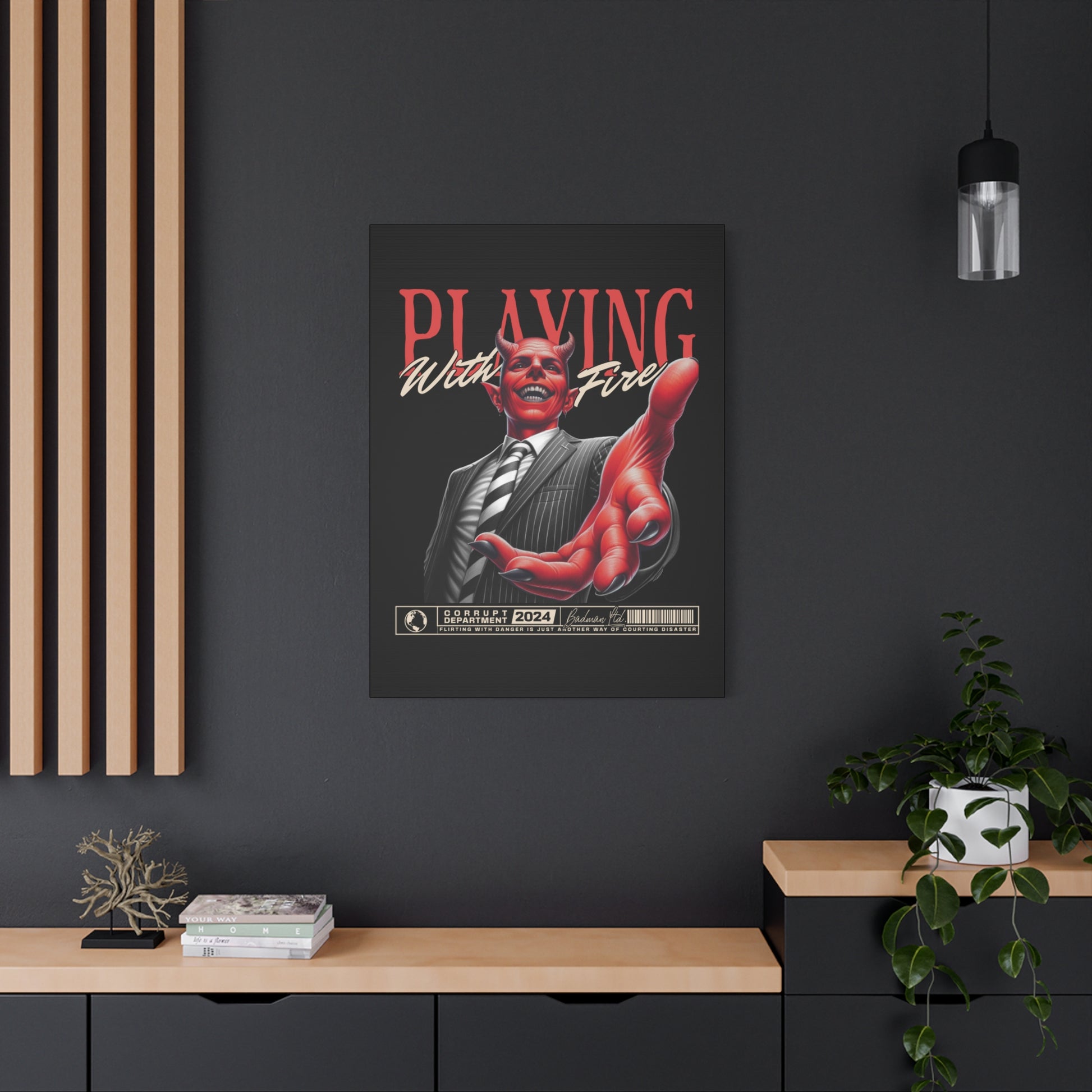 Devil Themed Canvas Wall Art, Playing With Fire Decor, Unique Home Decoration, Halloween Gift, Quirky Art for Office - VYBE Shop