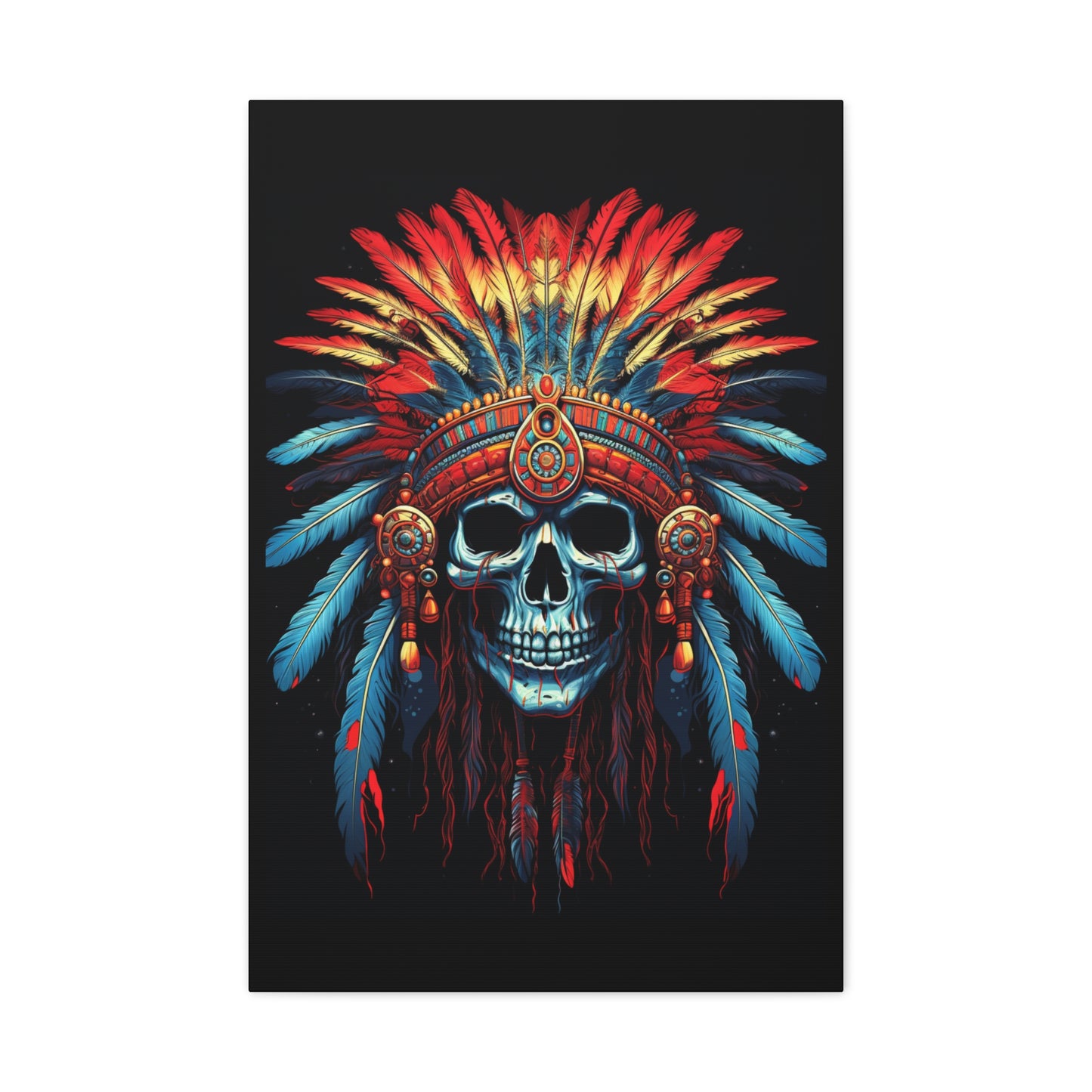 Vibrant Skull Canvas Art, Bohemian Decor, Wall Art, Home Decor, Unique Gift, Tribal Artwork, Colorful Wall Hanging - VYBE Shop