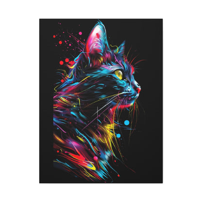 Neon Cat Design Matte Canvas Framed Print - VYBE Shop