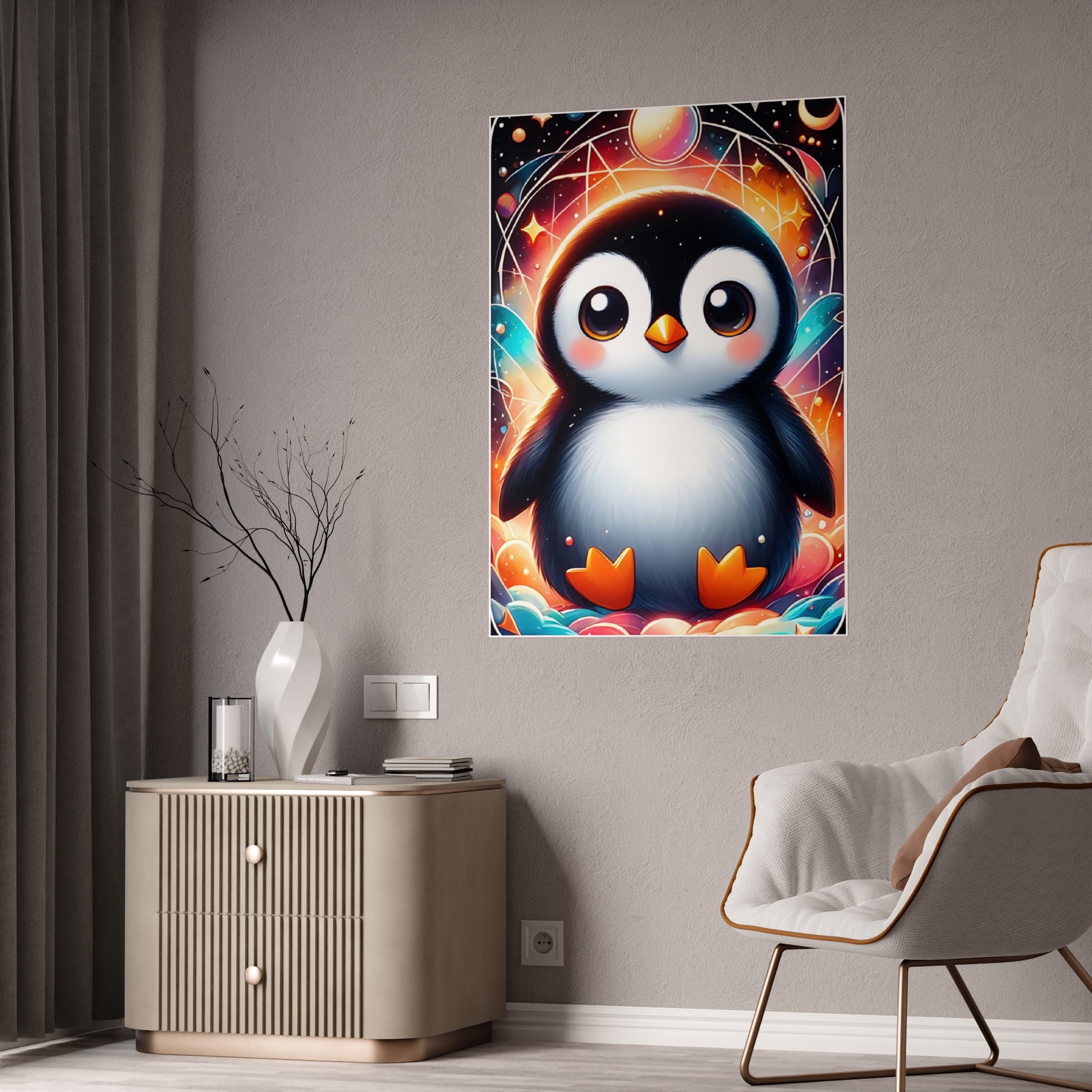 Whimsical Penguin Art Poster, Colorful Wall Decor - VYBE Shop