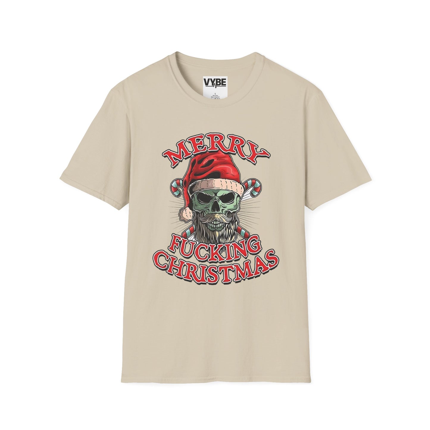 Christmas- Merry F**kin Christmas Skull T-Shirt, Funny Holiday Tee, Unisex Graphic Shirt, Unique Christmas Gift - VYBE Shop
