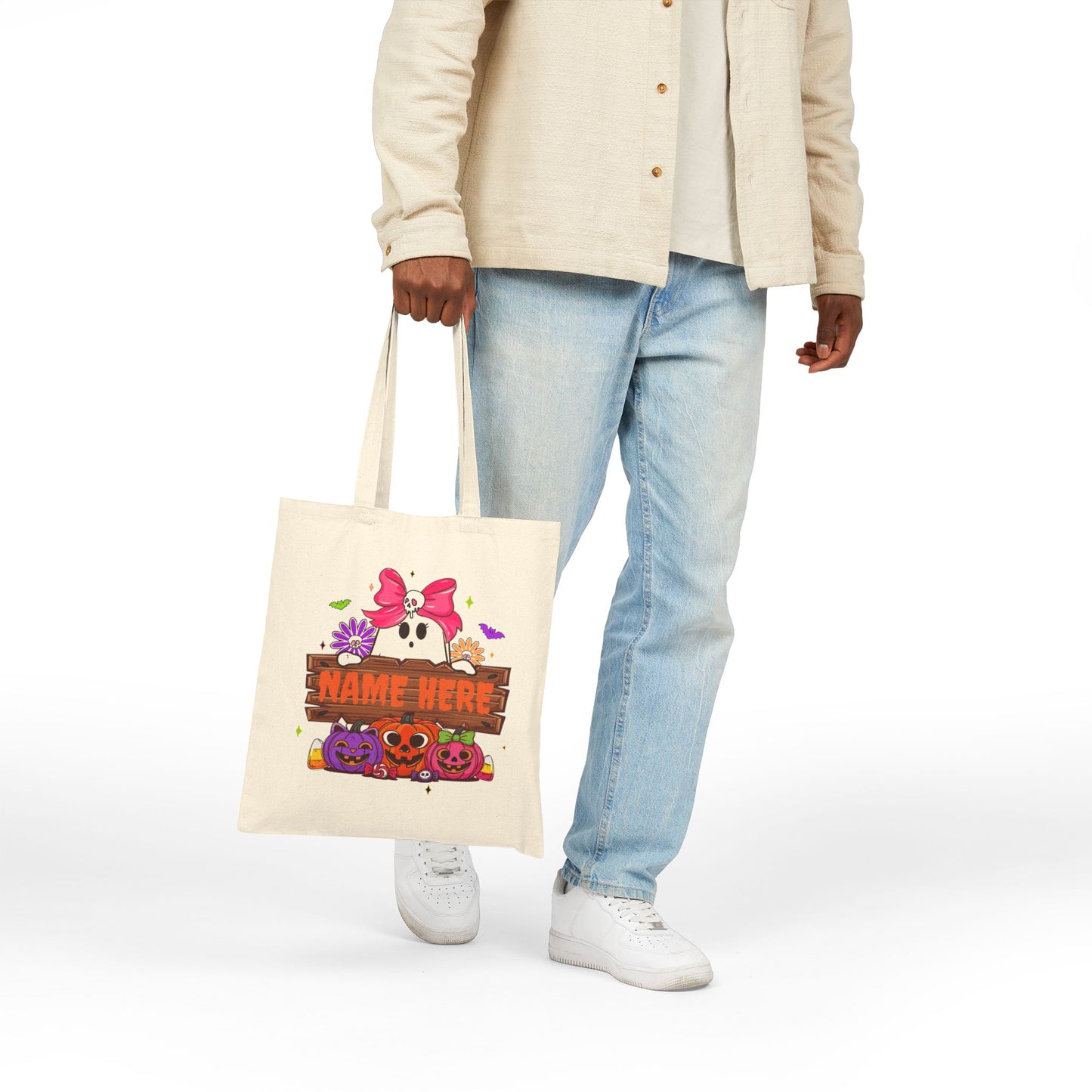 Cute Customizable Halloween Tote Bag, Spooky Canvas Bag, Personalized Trick or Treat Bag, Eco-Friendly - VYBE Shop