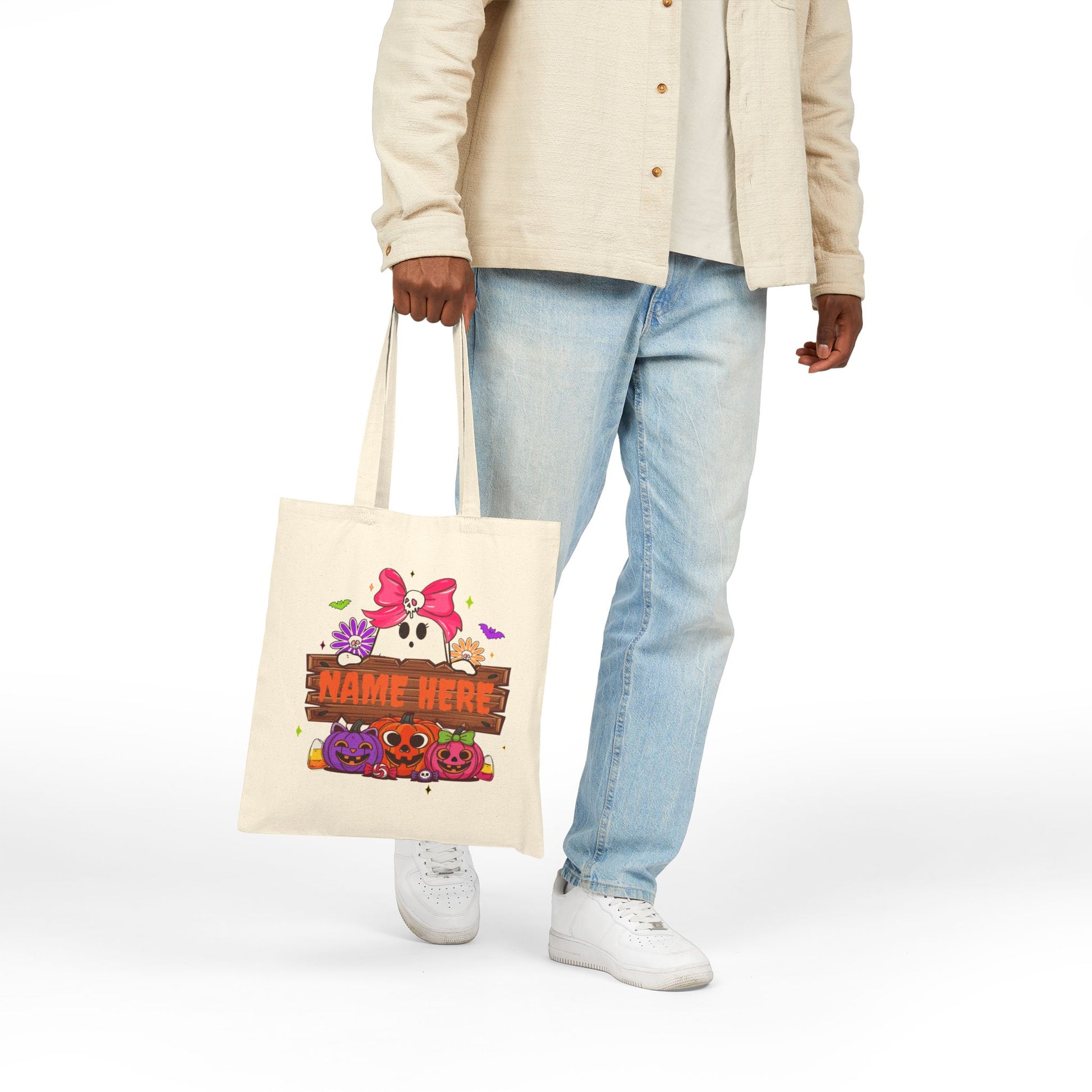 Cute Customizable Halloween Tote Bag, Spooky Canvas Bag, Personalized Trick or Treat Bag, Eco-Friendly - VYBE Shop