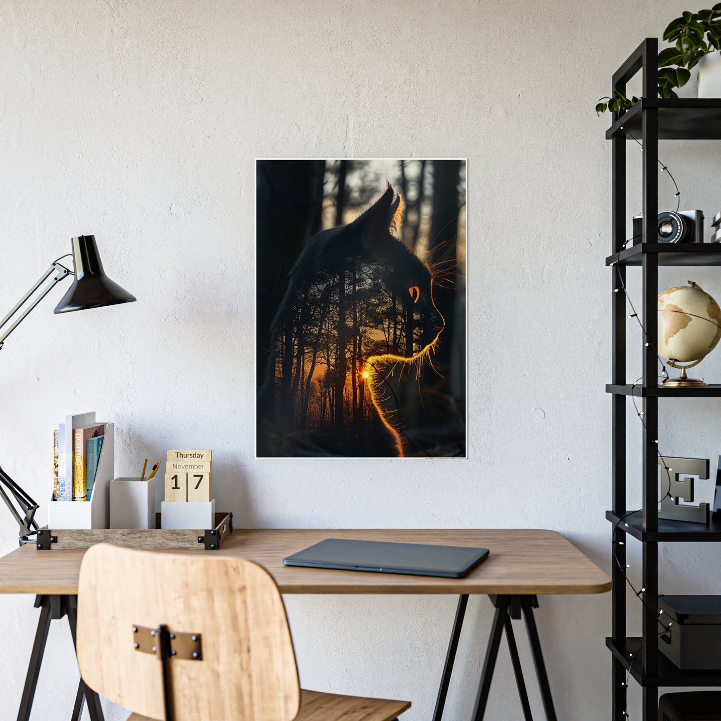 Cat Mystical Poster - Glossy Wall Art for Nature Lovers, Home Office Aesthetic, Perfect Cat Lover Gift and Animal Art Print - VYBE Shop