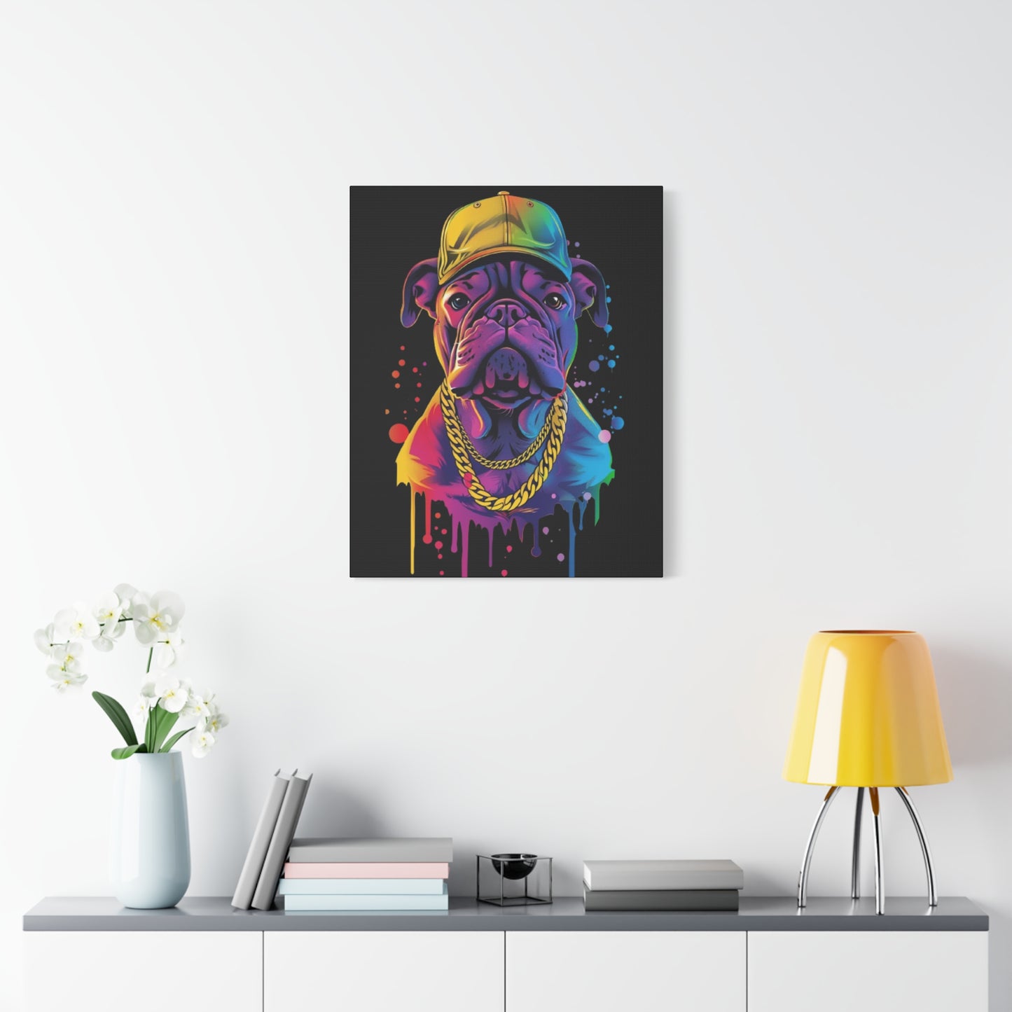 Neon Dog Portrait Canvas Art, Stretched Wall Decor, Pet Lover Gift, Funky Home Decor, Dog Themed Artwork, Unique Dog Gift - VYBE Shop