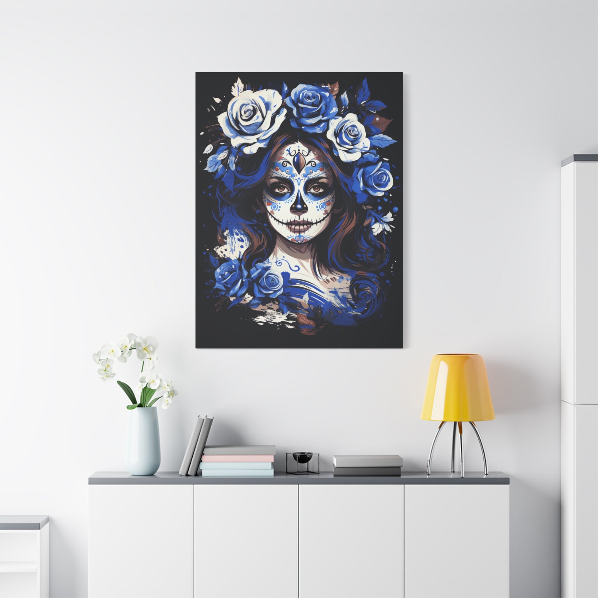 Vibrant Sugar Skull Canvas Art, Day of the Dead Decor, Wall Art, Gift for Art Lovers, Unique Home Decoration, Boho Style Art - VYBE Shop