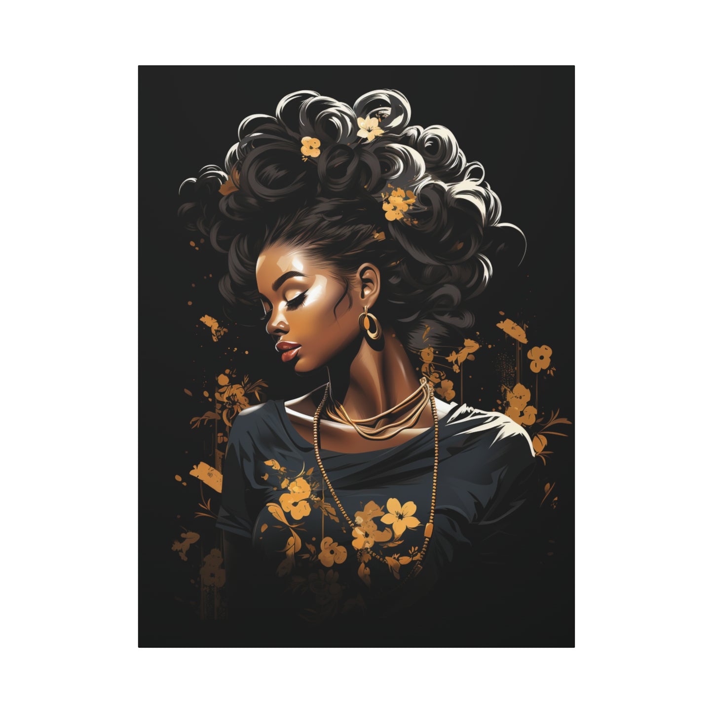 Bold Afro Woman Canvas Art, Black Art Print, Floral Wall Decor, Modern Home Decor, African American Artwork - VYBE Shop