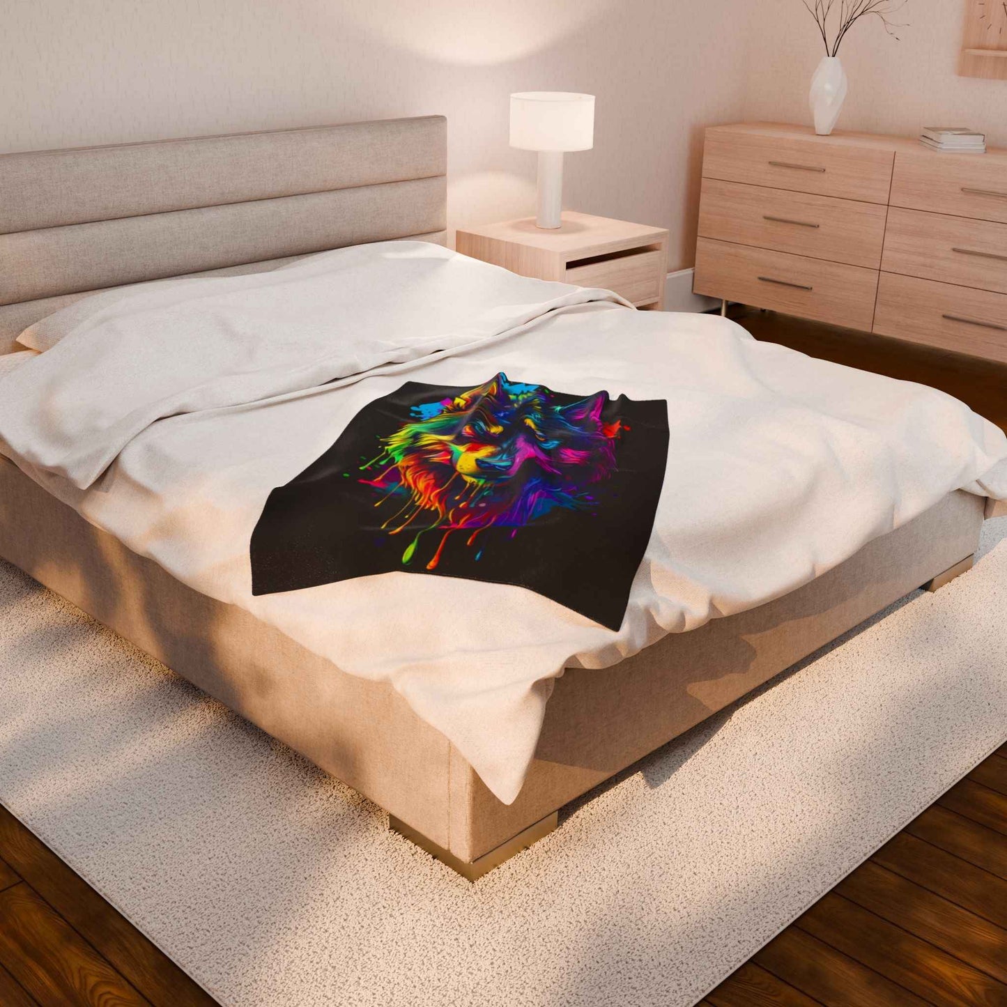 Colorful Wolf Plush Blanket