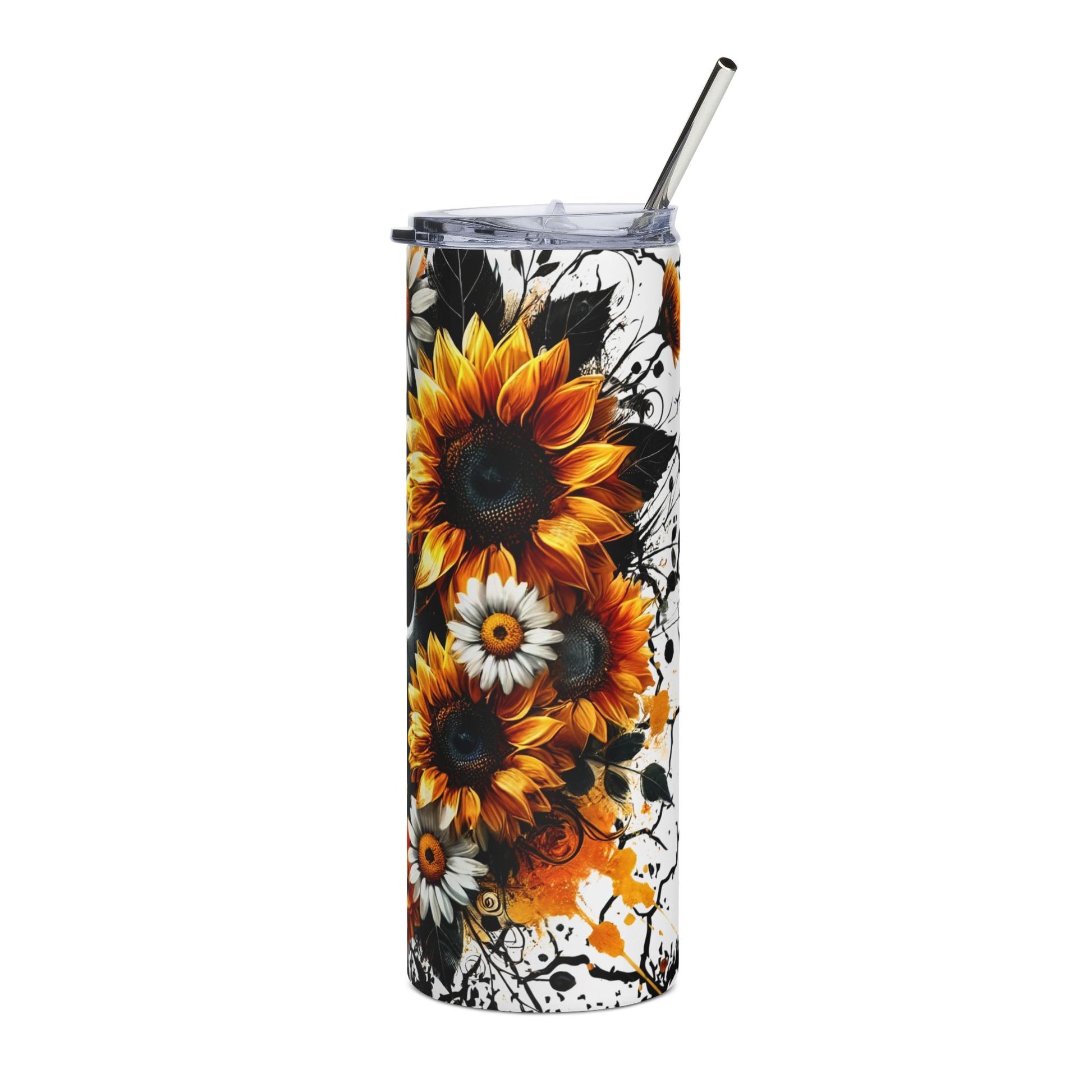 Skull and Sunflower Stainless Steel Tumbler | 20oz Travel Mug | Gifts for Her | Halloween Decor | Summer Vibes | Eco-Friendly Drinkware - VYBE