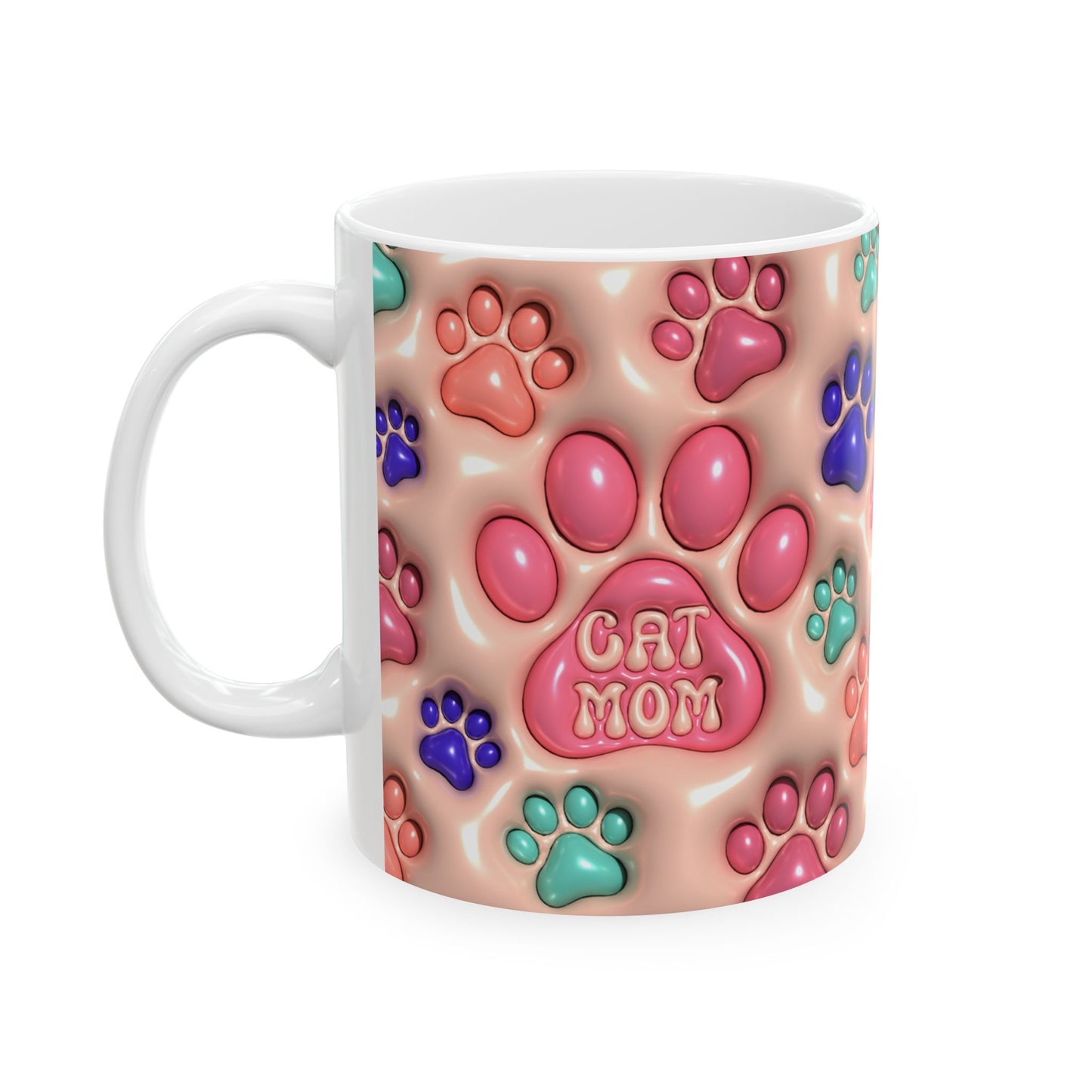 Colorful Paw Print Ceramic Mug - Inflated Design 110z and 15Oz - VYBE
