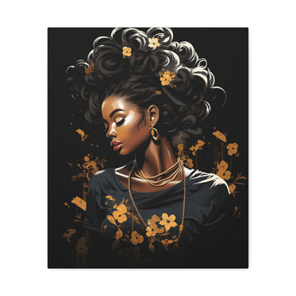 Bold Afro Woman Canvas Art, Black Art Print, Floral Wall Decor, Modern Home Decor, African American Artwork - VYBE Shop