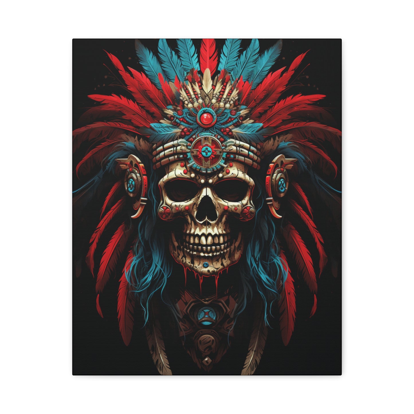 Bohemian Skull Canvas Print, Wall Art, Home Decor, Unique Gift, Ethnic Artwork, Colorful Wall Hanging - VYBE Shop