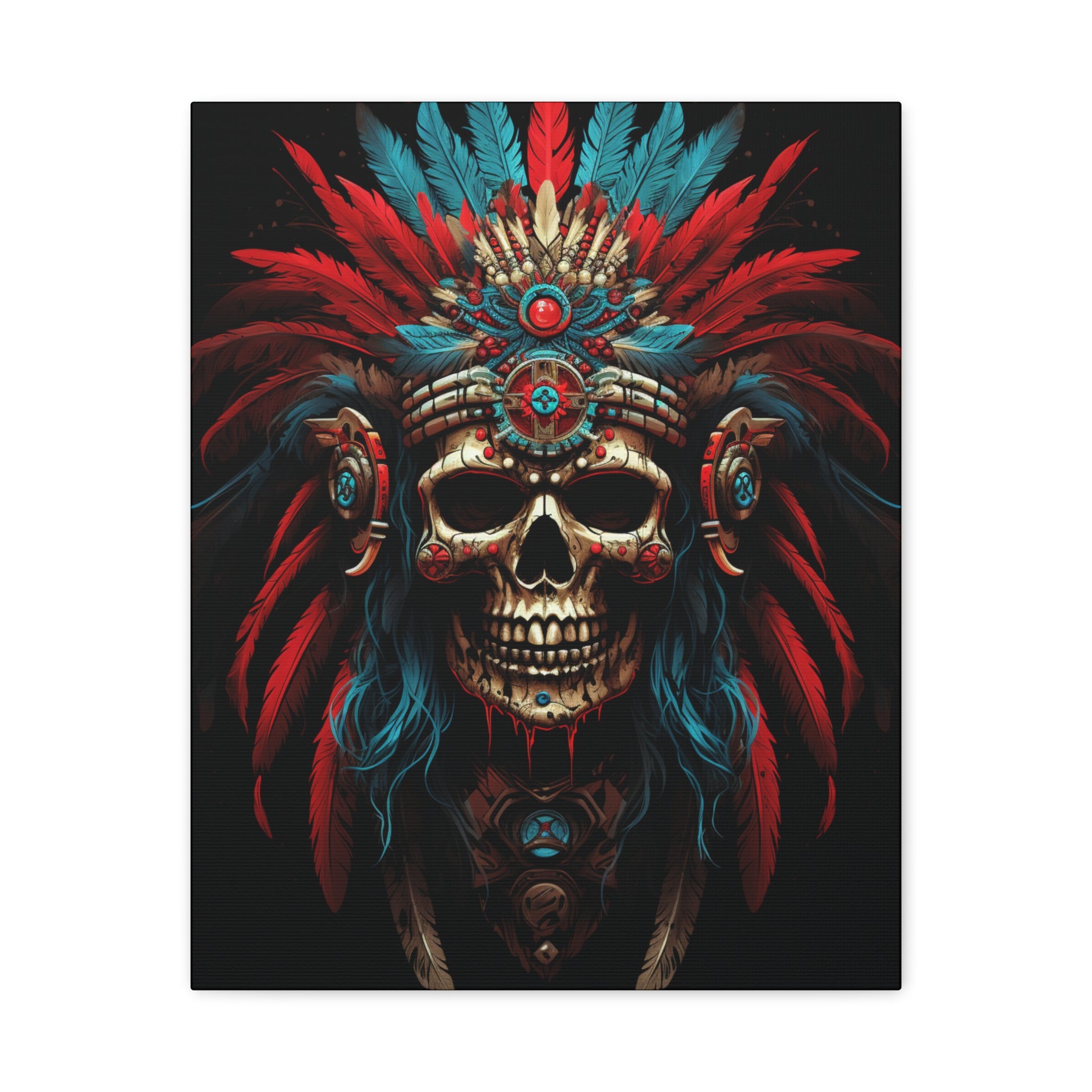 Bohemian Skull Canvas Print, Wall Art, Home Decor, Unique Gift, Ethnic Artwork, Colorful Wall Hanging - VYBE Shop