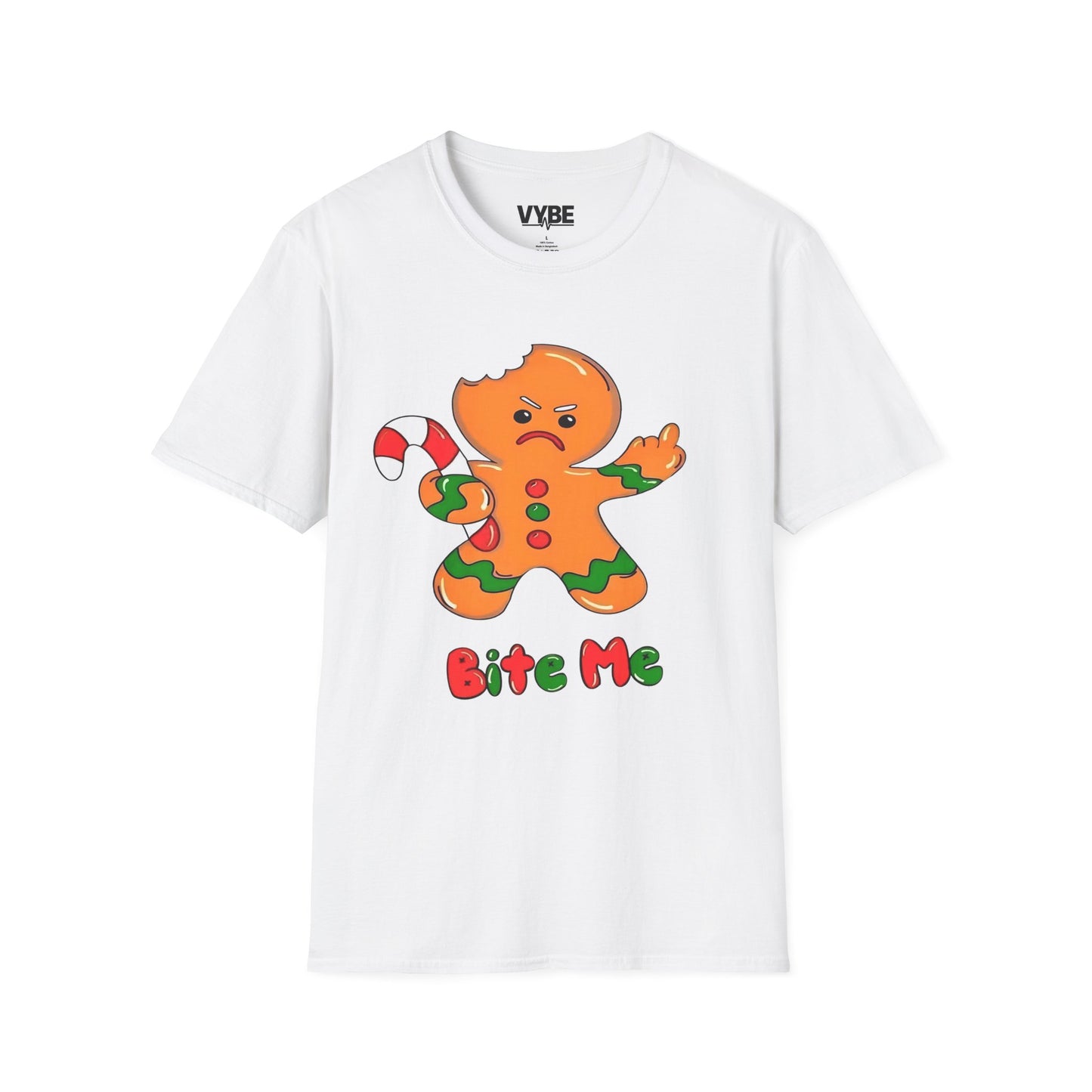 Christmas- Funny Gingerbread T-Shirt, Unisex Humor Tee, Holiday Gift, Christmas Apparel, Cute Seasonal Shirt, Bite Me Design - VYBE Shop