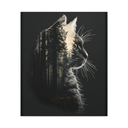 Black Cat Forest Canvas Art, Cat Lover Decor, Unique Wall Artwork, Modern Home Decoration, Gift for Animal Lovers, Nature-Inspired Art - VYBE Shop